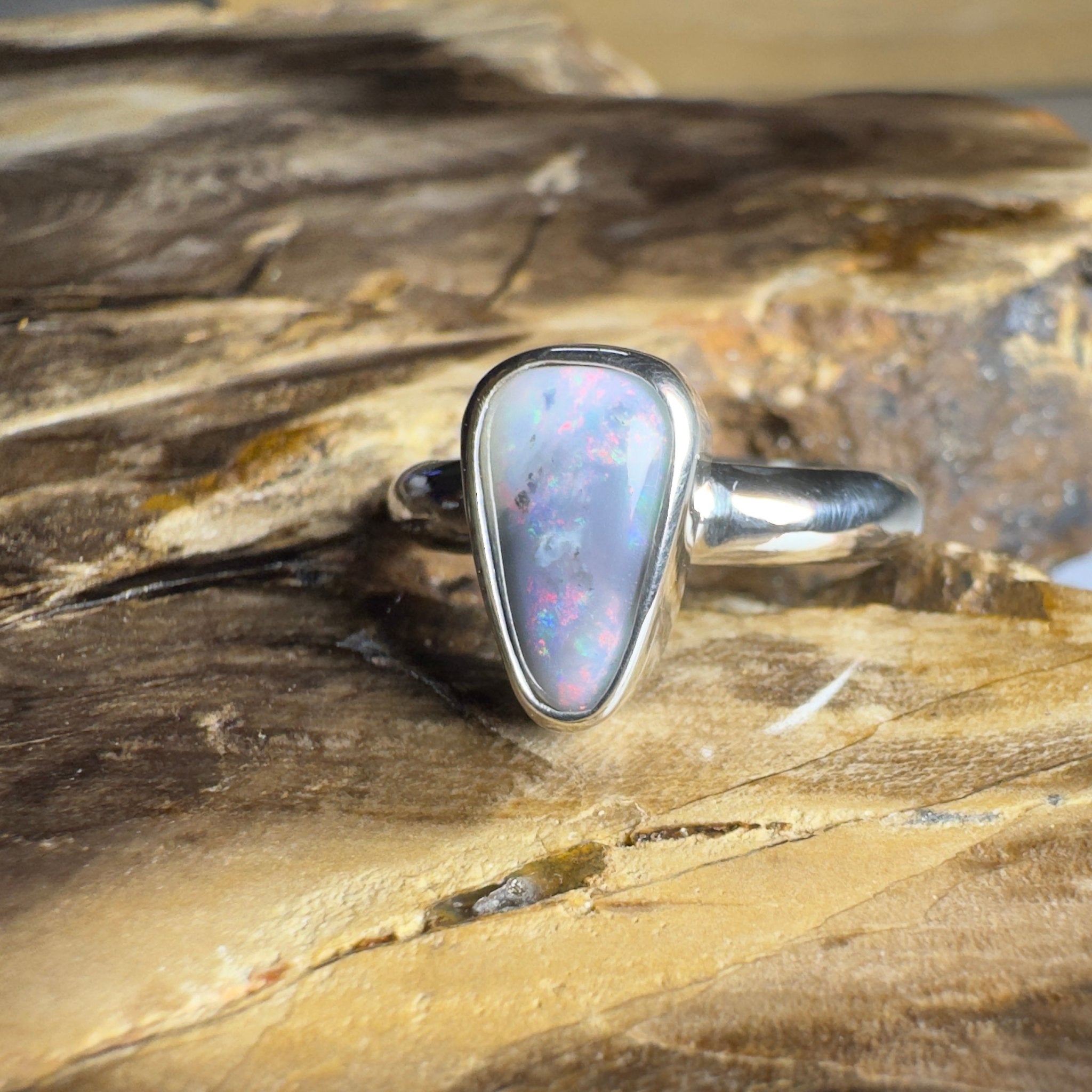Noosa Nights ~ 1.6ct Solid Lightning Ridge Semi Black Opal 925 Silver Ring