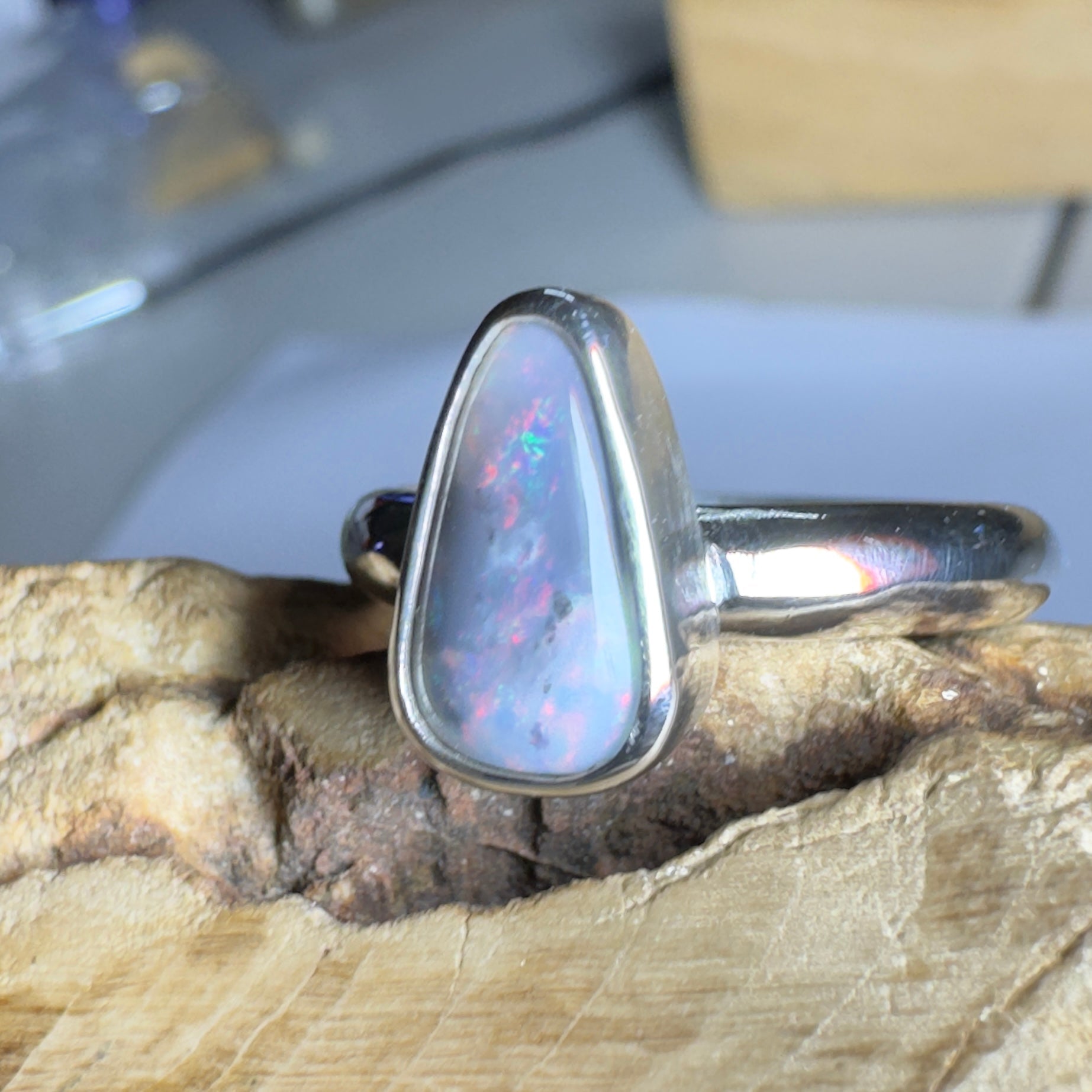 Noosa Nights ~ 1.6ct Solid Lightning Ridge Semi Black Opal 925 Silver Ring