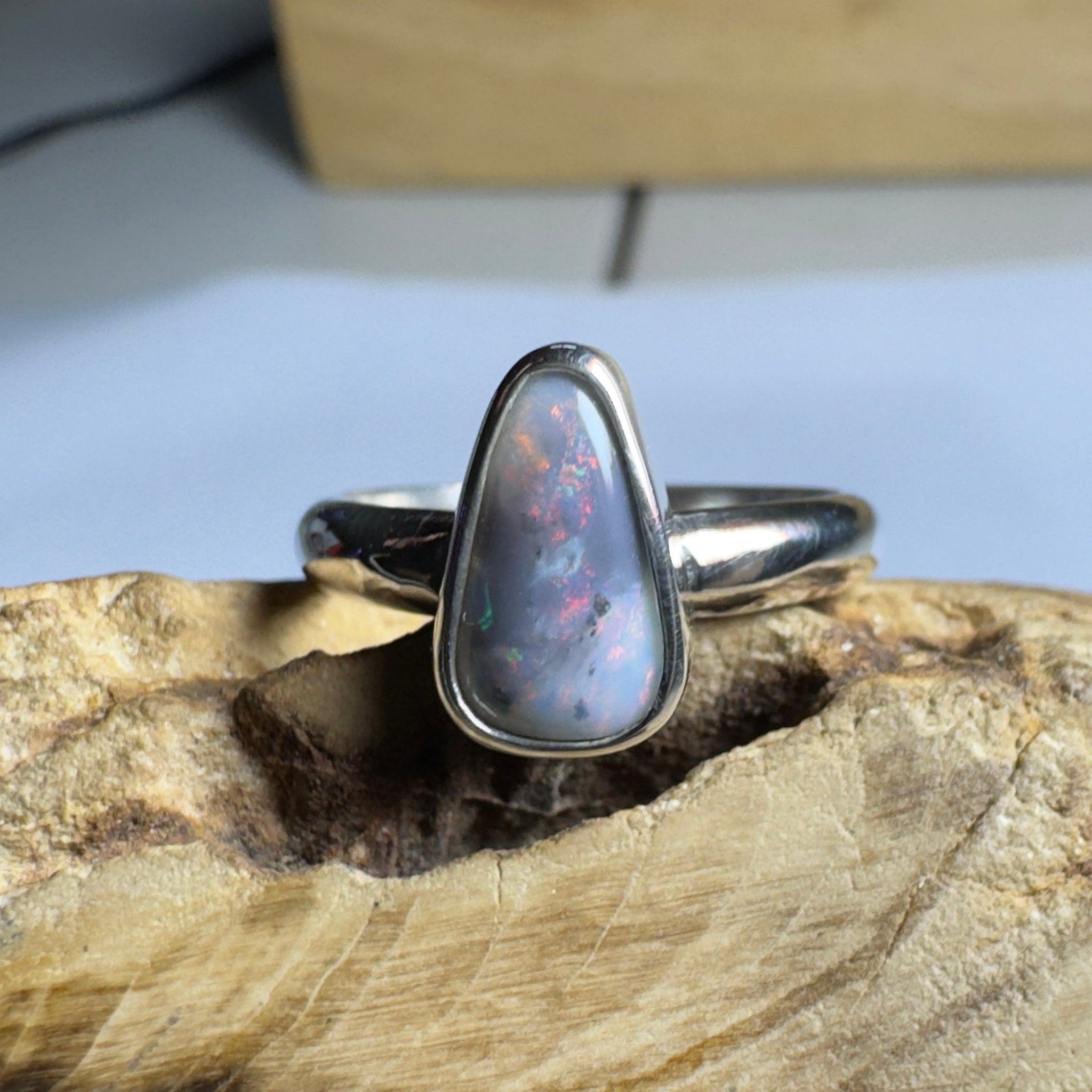 Noosa Nights ~ 1.6ct Solid Lightning Ridge Semi Black Opal 925 Silver Ring