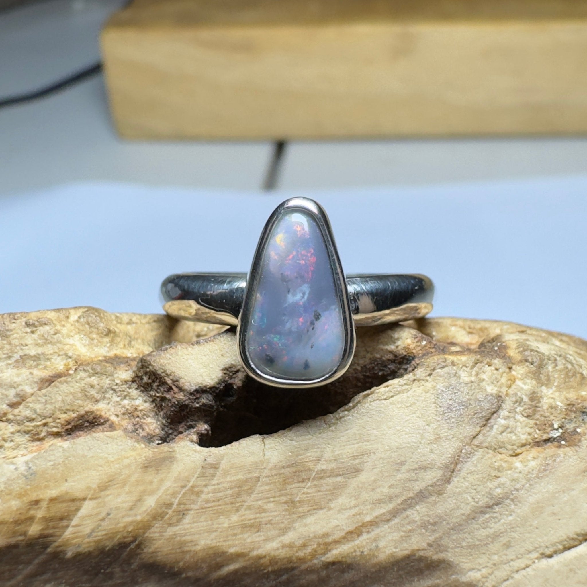 Noosa Nights ~ 1.6ct Solid Lightning Ridge Semi Black Opal 925 Silver Ring