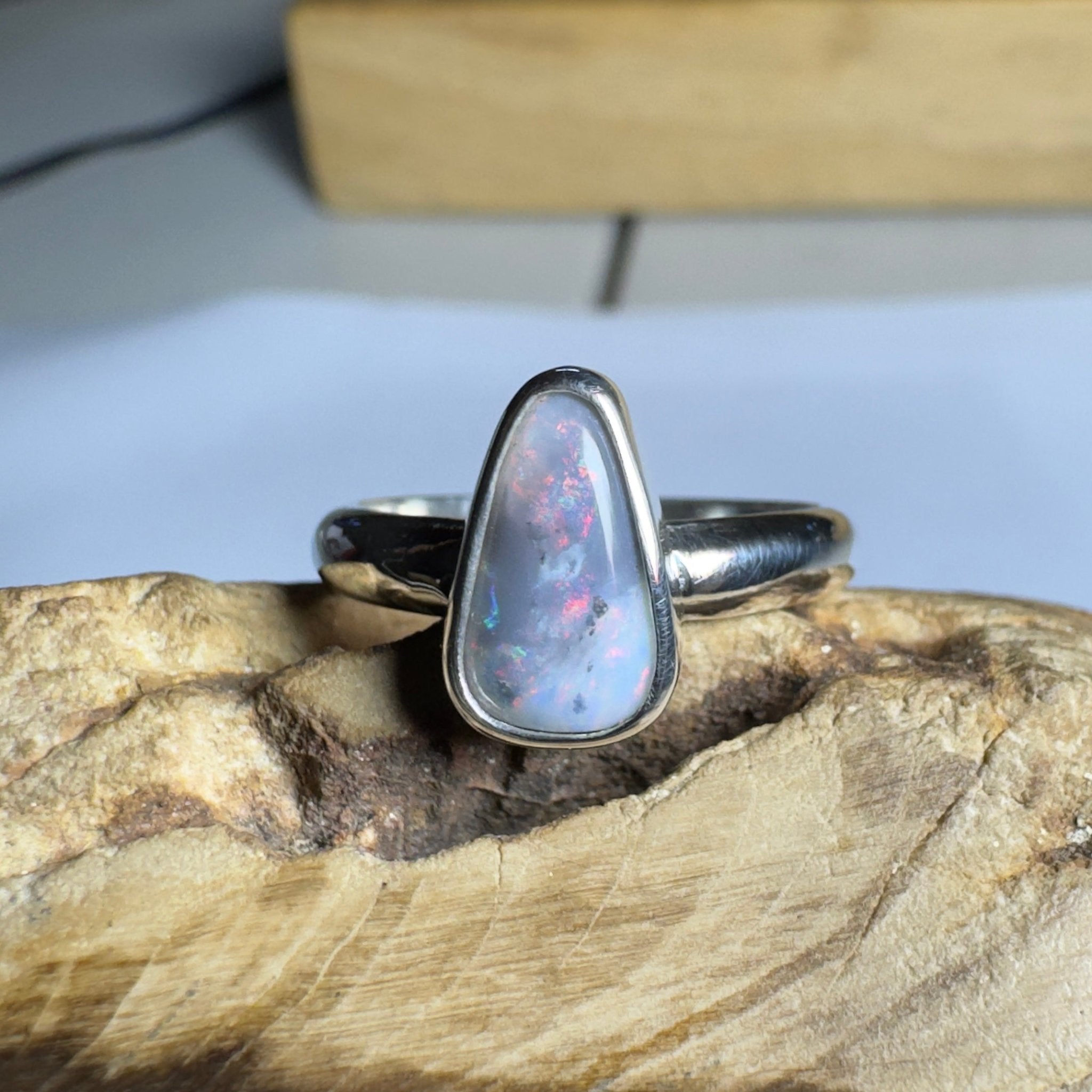 Noosa Nights ~ 1.6ct Solid Lightning Ridge Semi Black Opal 925 Silver Ring
