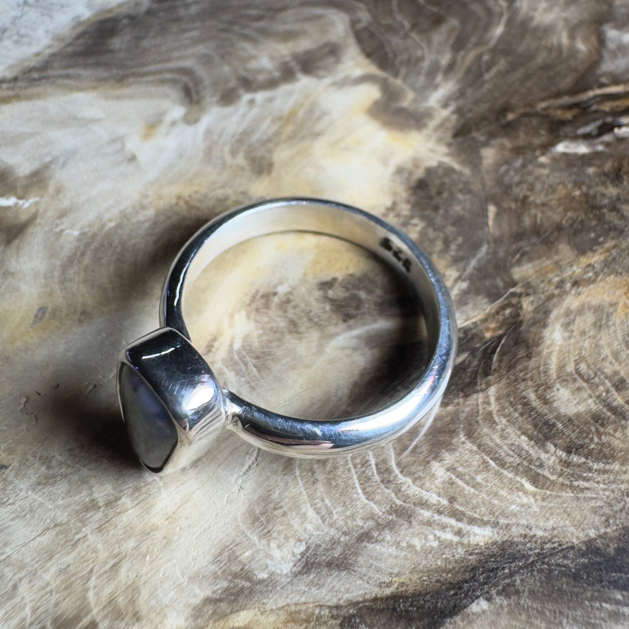 Noosa Nights ~ 1.6ct Solid Lightning Ridge Semi Black Opal 925 Silver Ring