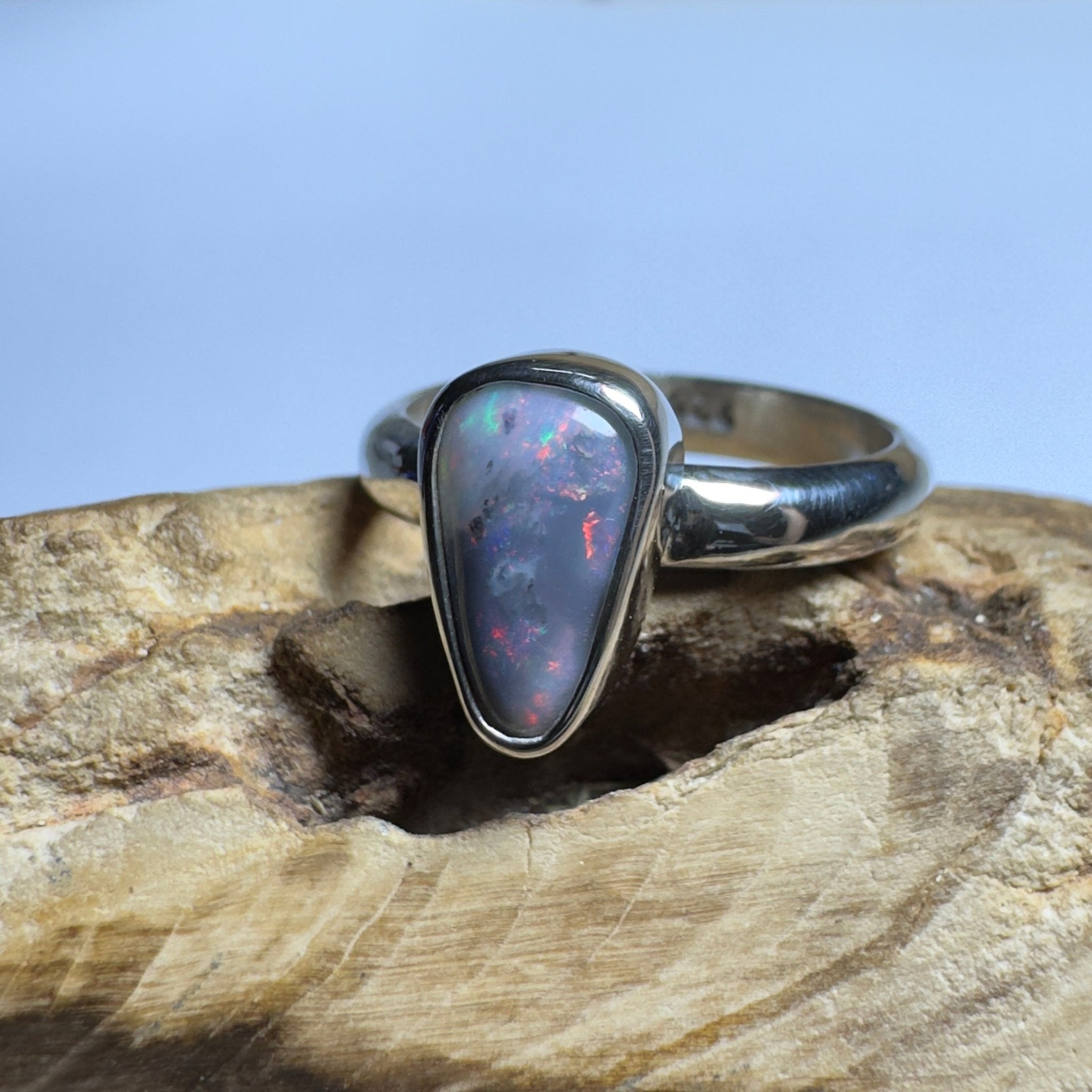 Noosa Nights ~ 1.6ct Solid Lightning Ridge Semi Black Opal 925 Silver Ring