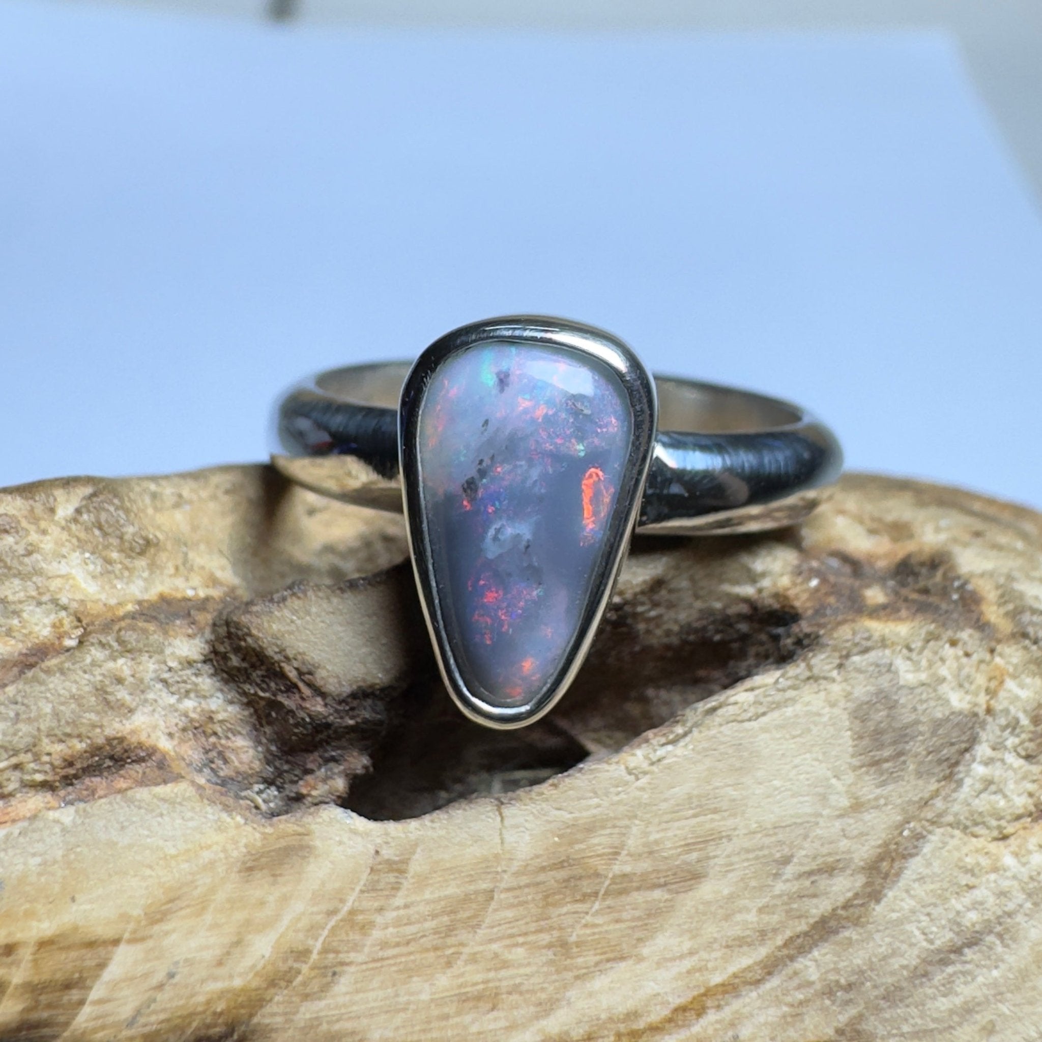 Noosa Nights ~ 1.6ct Solid Lightning Ridge Semi Black Opal 925 Silver Ring
