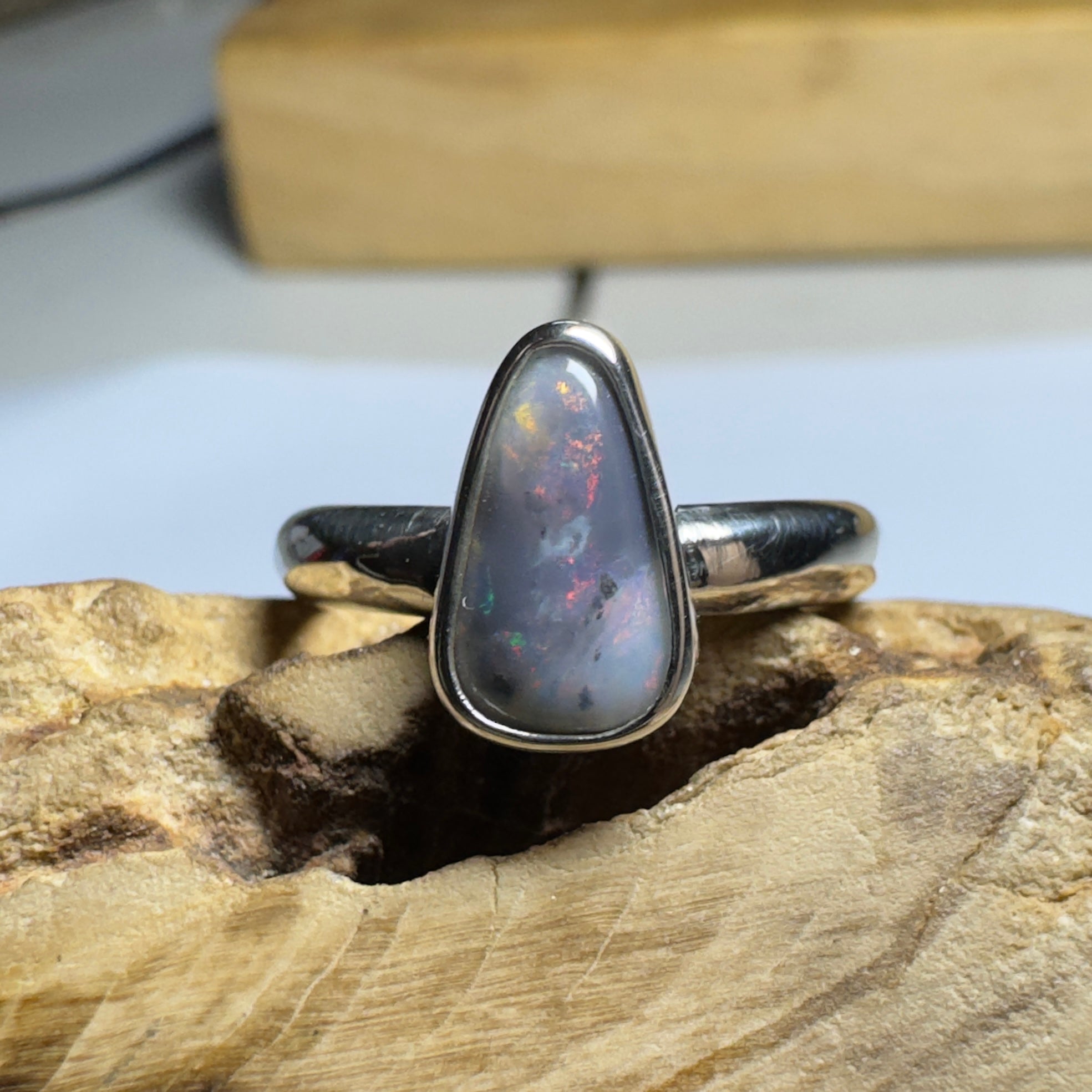 Noosa Nights ~ 1.6ct Solid Lightning Ridge Semi Black Opal 925 Silver Ring