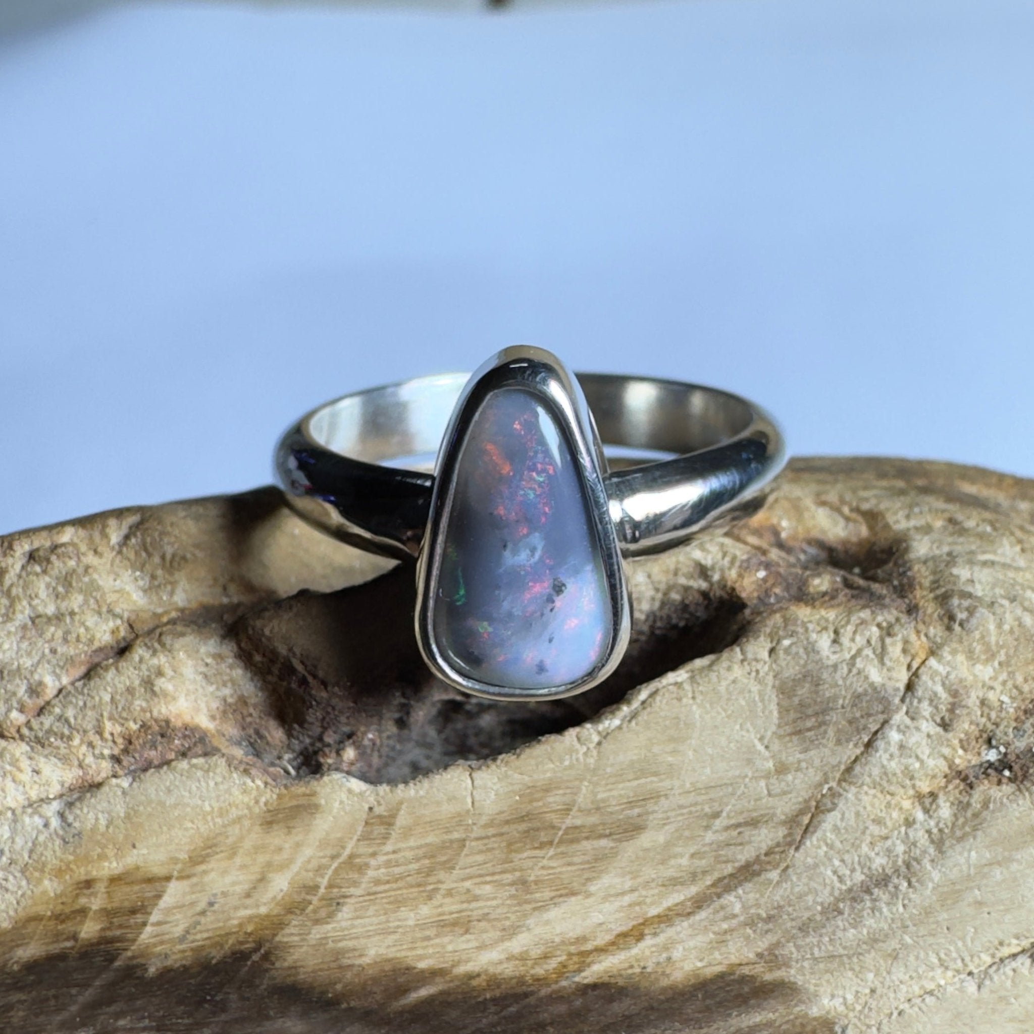 Noosa Nights ~ 1.6ct Solid Lightning Ridge Semi Black Opal 925 Silver Ring