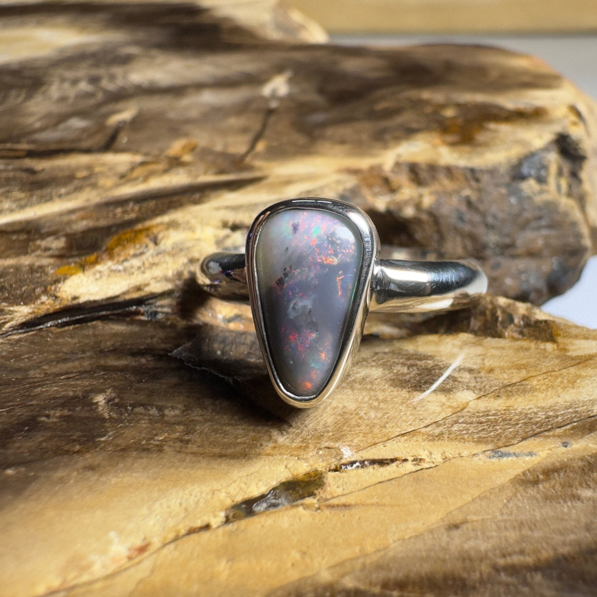 Noosa Nights ~ 1.6ct Solid Lightning Ridge Semi Black Opal 925 Silver Ring