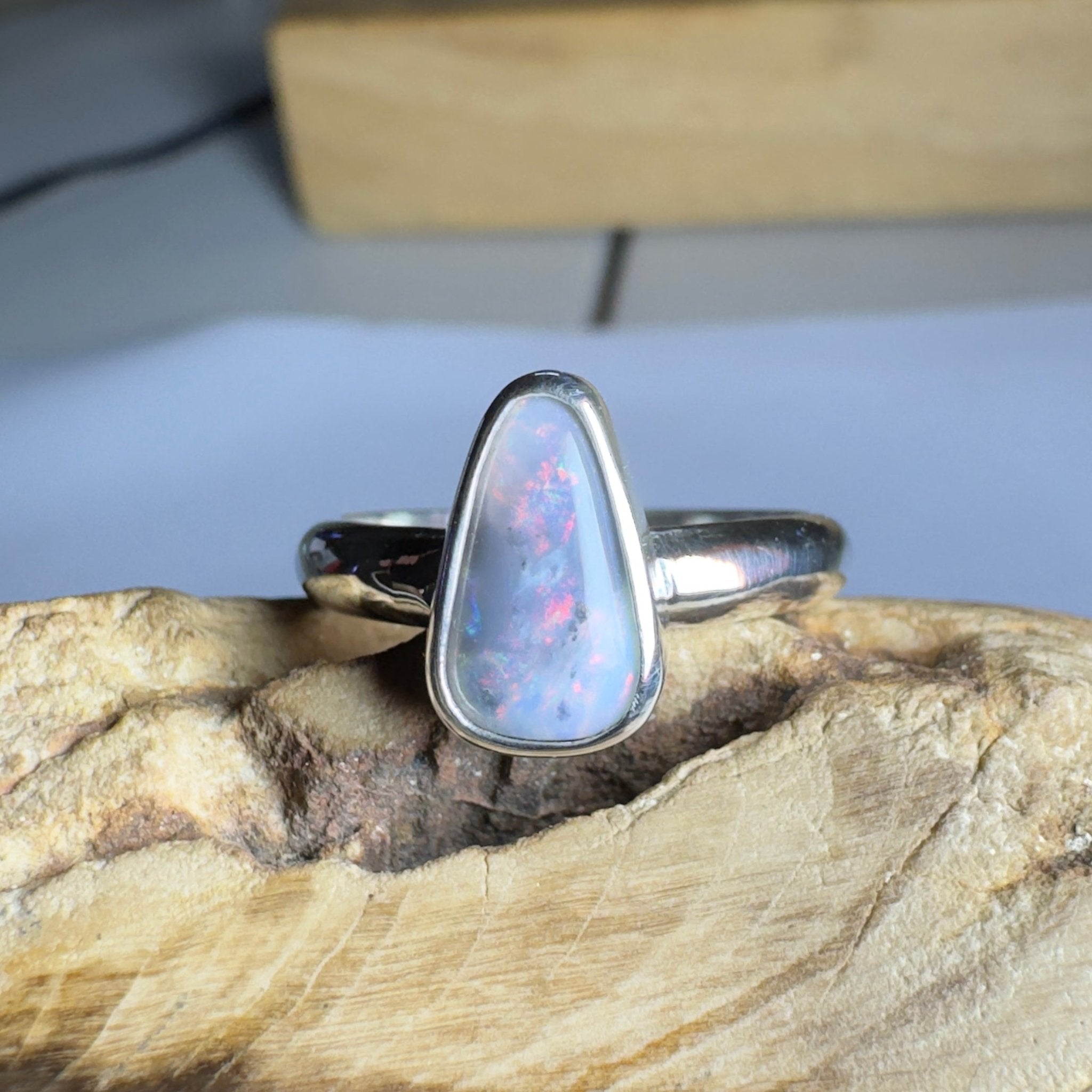 Noosa Nights ~ 1.6ct Solid Lightning Ridge Semi Black Opal 925 Silver Ring