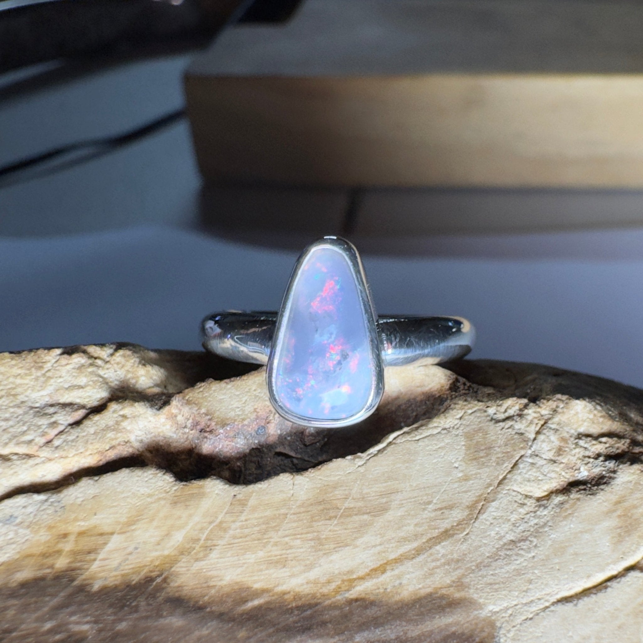 Noosa Nights ~ 1.6ct Solid Lightning Ridge Semi Black Opal 925 Silver Ring