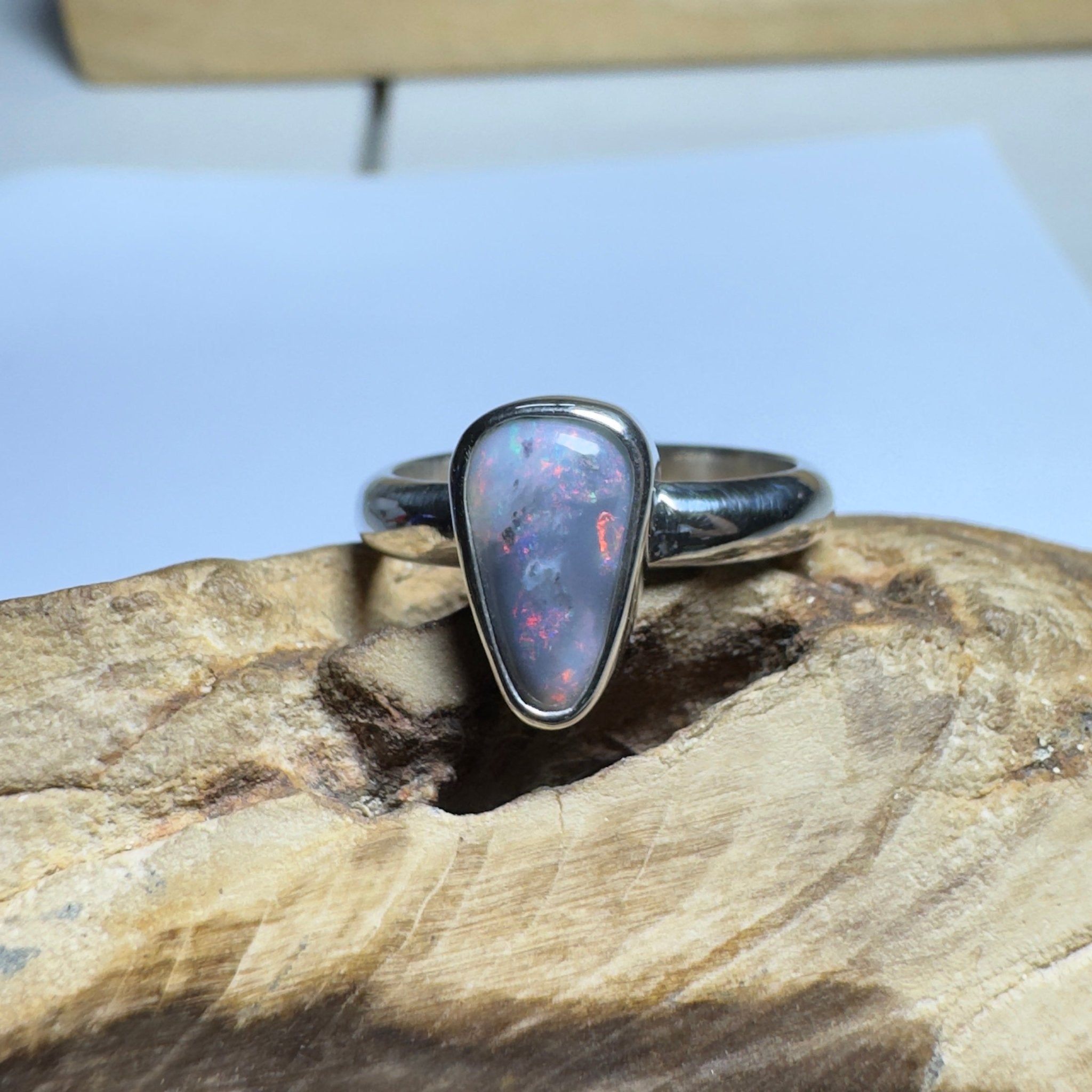 Noosa Nights ~ 1.6ct Solid Lightning Ridge Semi Black Opal 925 Silver Ring