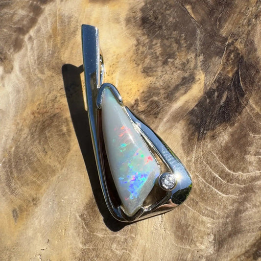 ‘Nullabor Mirage' ~ Handcrafted 1.2ct Solid Lightning Ridge Opal and Cubic Zirconia 925 Sterling Silver Pendant Necklace