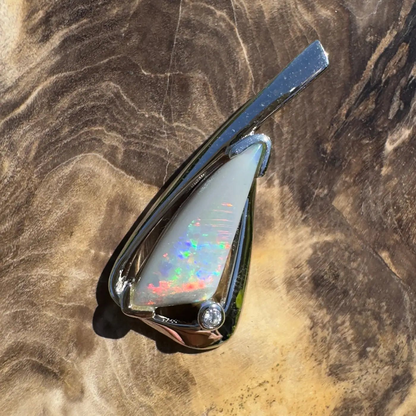 ‘Nullabor Mirage' ~ Handcrafted 1.2ct Solid Lightning Ridge Opal and Cubic Zirconia 925 Sterling Silver Pendant Necklace