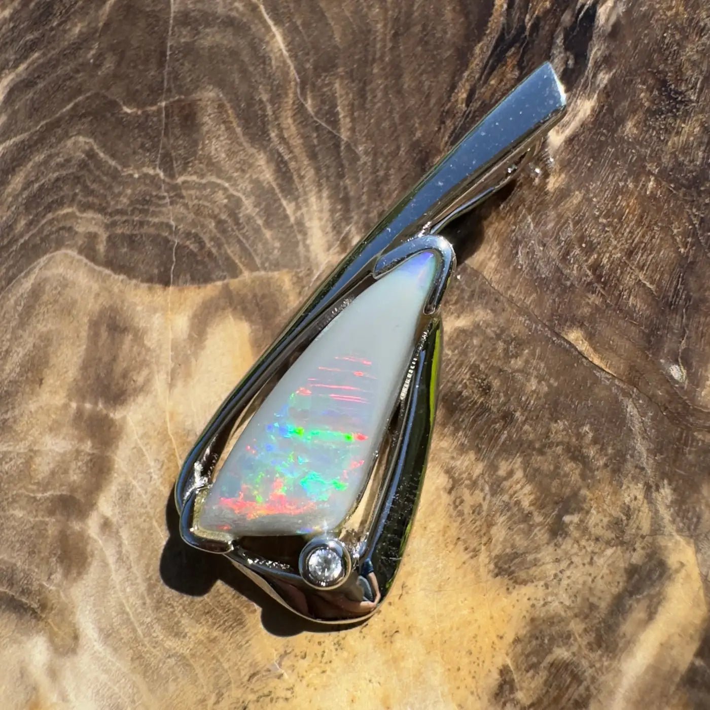 ‘Nullabor Mirage' ~ Handcrafted 1.2ct Solid Lightning Ridge Opal and Cubic Zirconia 925 Sterling Silver Pendant Necklace