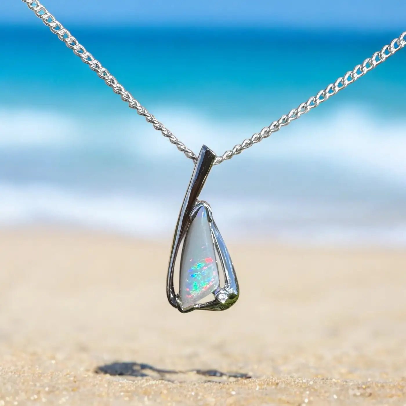 ‘Nullabor Mirage' ~ Handcrafted 1.2ct Solid Lightning Ridge Opal and Cubic Zirconia 925 Sterling Silver Pendant Necklace