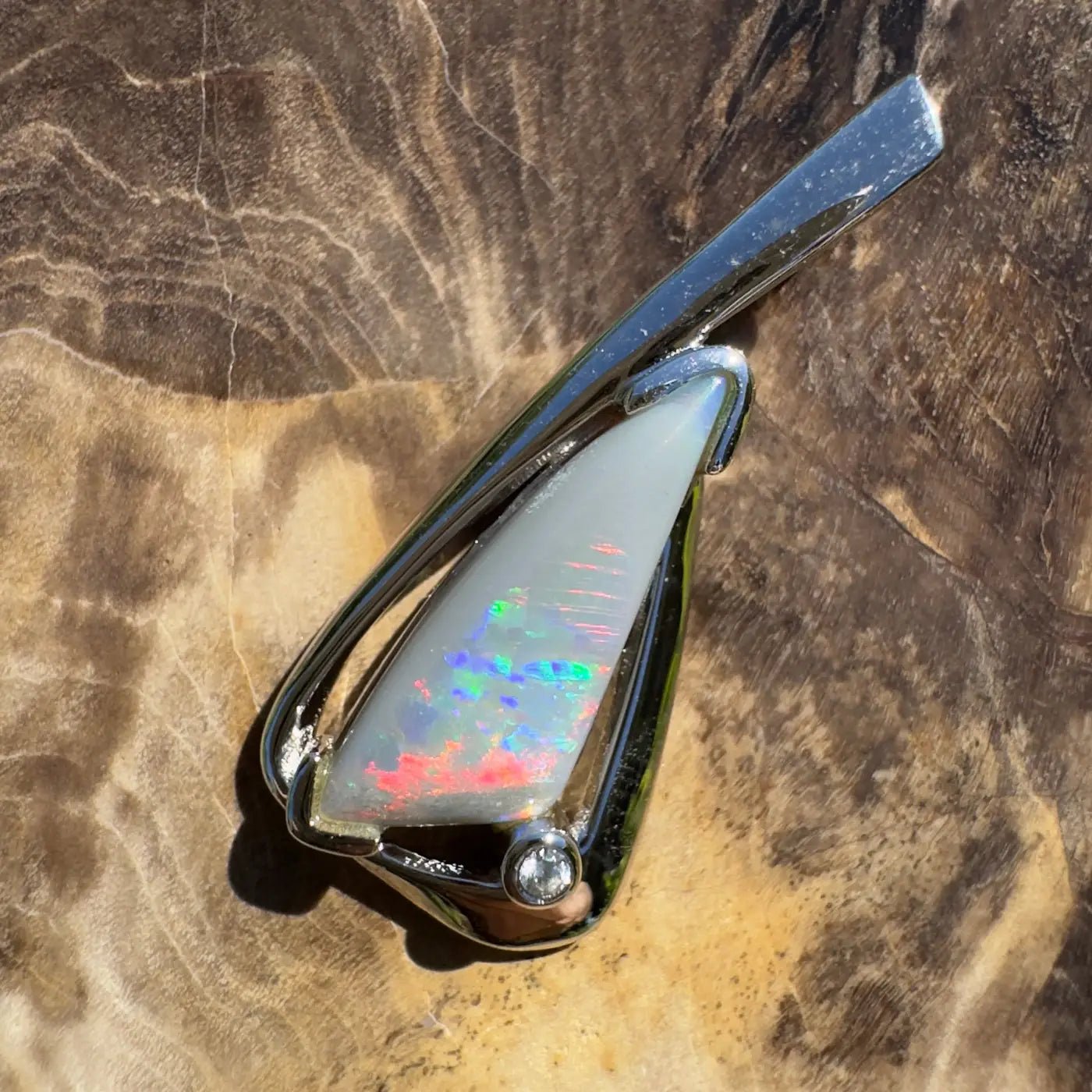 ‘Nullabor Mirage' ~ Handcrafted 1.2ct Solid Lightning Ridge Opal and Cubic Zirconia 925 Sterling Silver Pendant Necklace