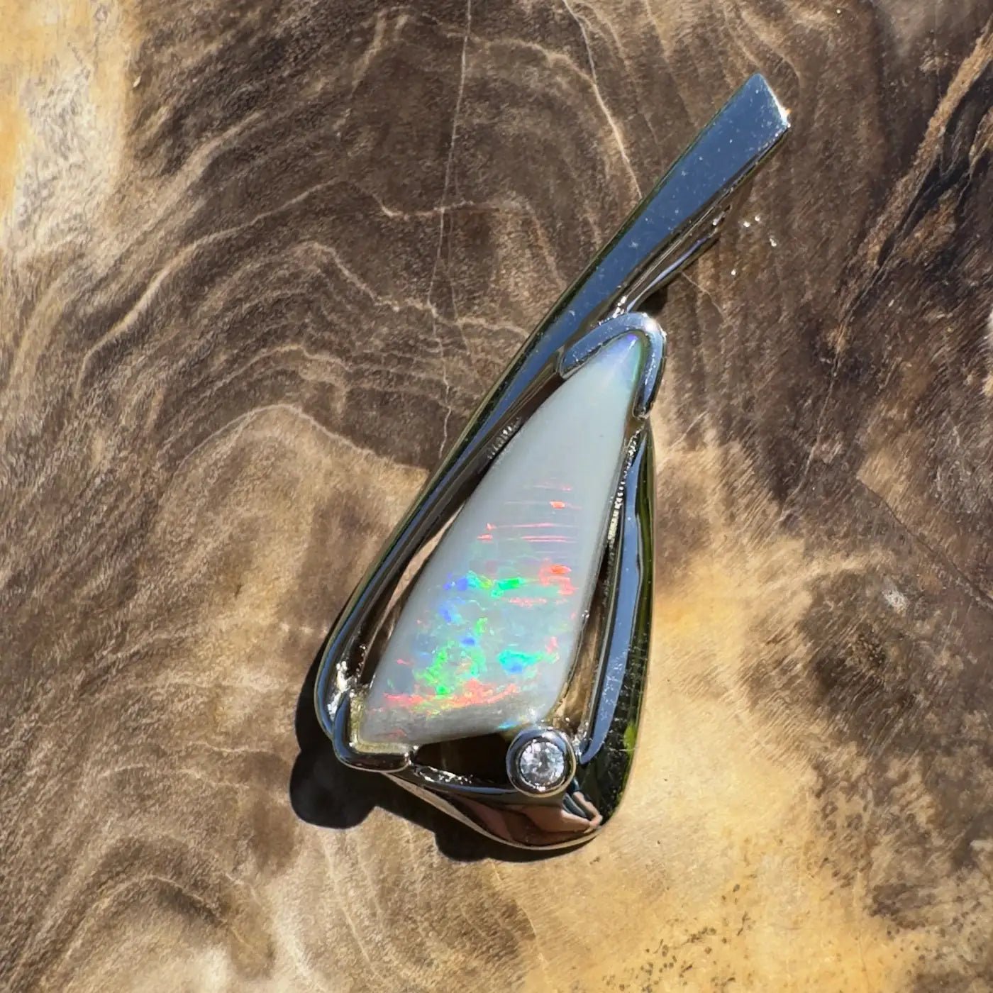‘Nullabor Mirage' ~ Handcrafted 1.2ct Solid Lightning Ridge Opal and Cubic Zirconia 925 Sterling Silver Pendant Necklace
