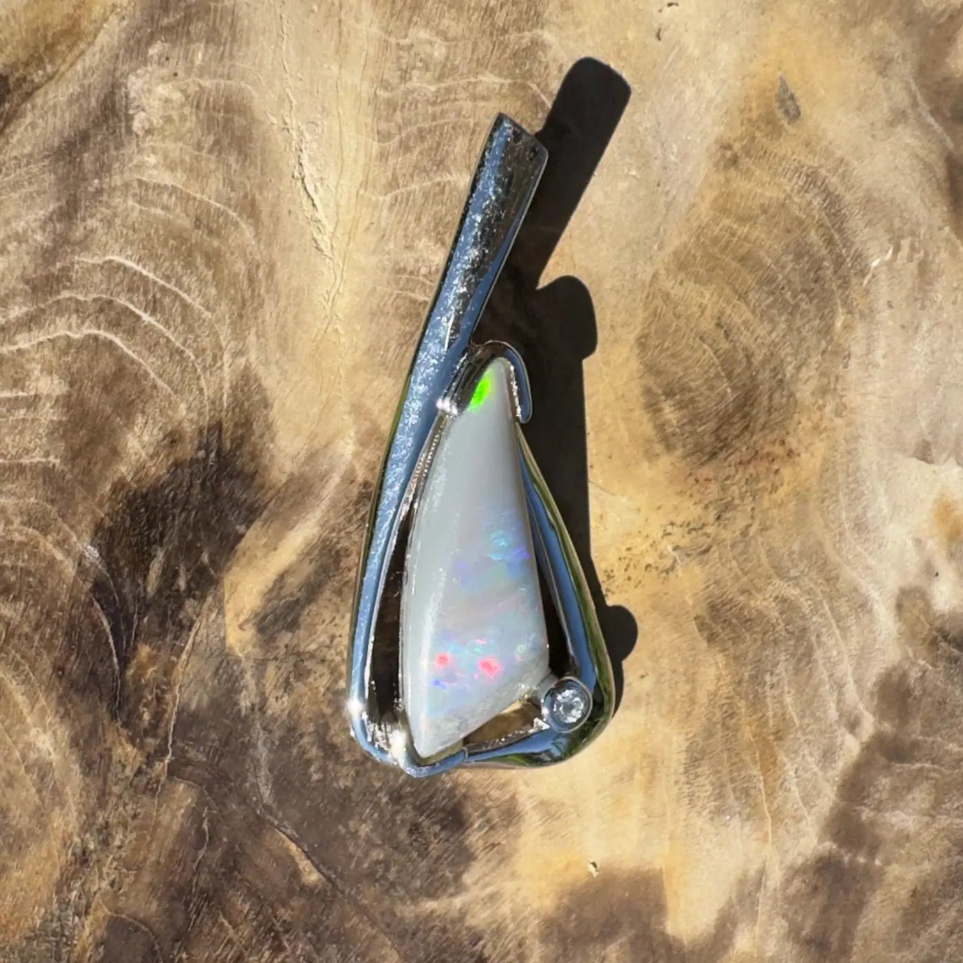 ‘Nullabor Mirage' ~ Handcrafted 1.2ct Solid Lightning Ridge Opal and Cubic Zirconia 925 Sterling Silver Pendant Necklace