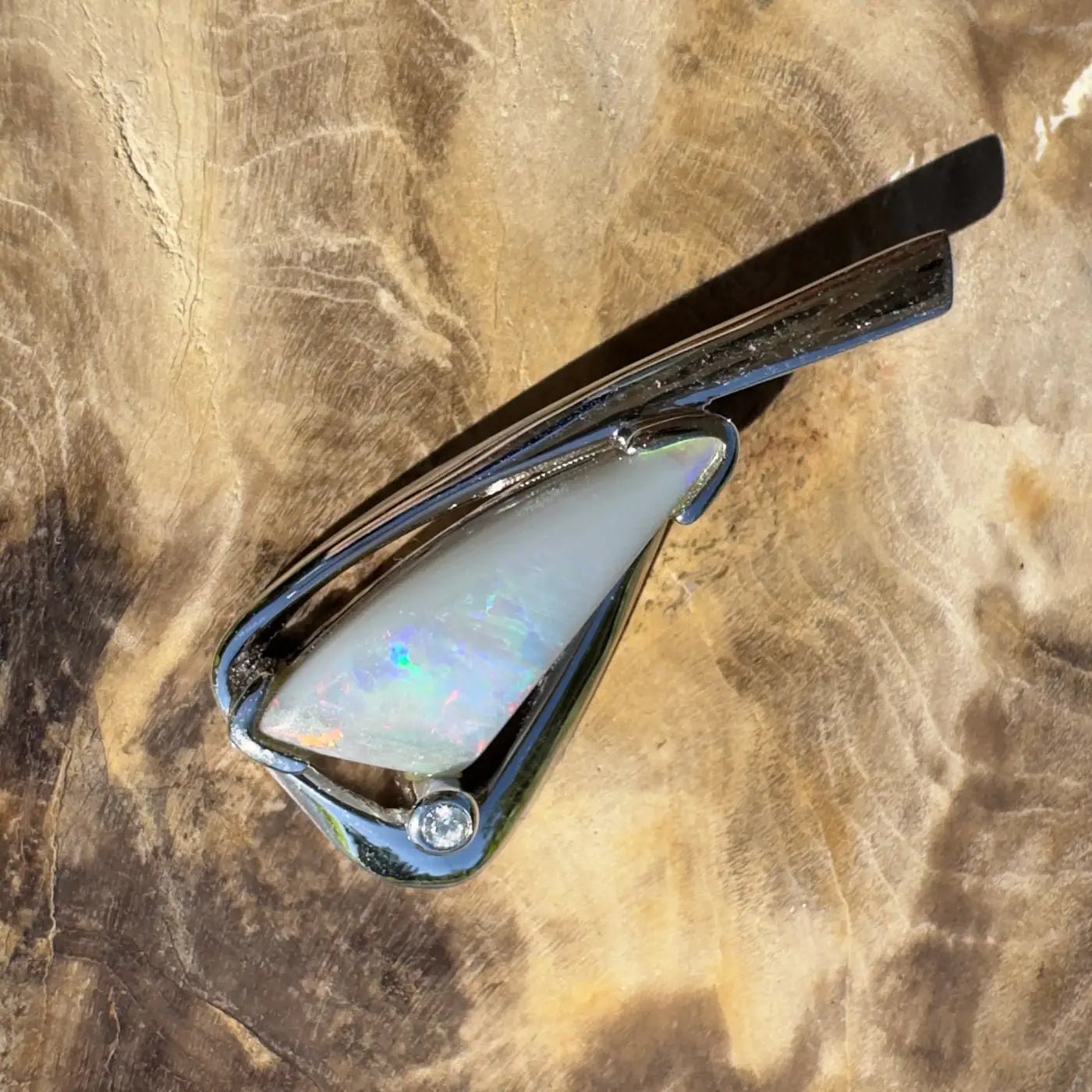 ‘Nullabor Mirage' ~ Handcrafted 1.2ct Solid Lightning Ridge Opal and Cubic Zirconia 925 Sterling Silver Pendant Necklace