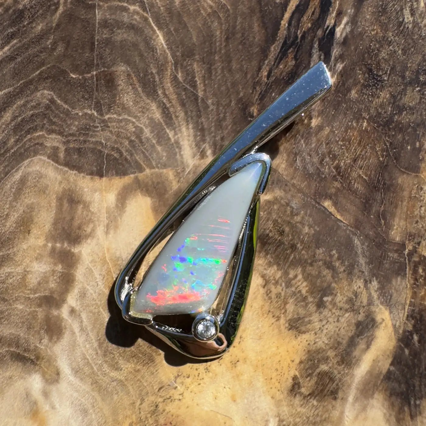 ‘Nullabor Mirage' ~ Handcrafted 1.2ct Solid Lightning Ridge Opal and Cubic Zirconia 925 Sterling Silver Pendant Necklace