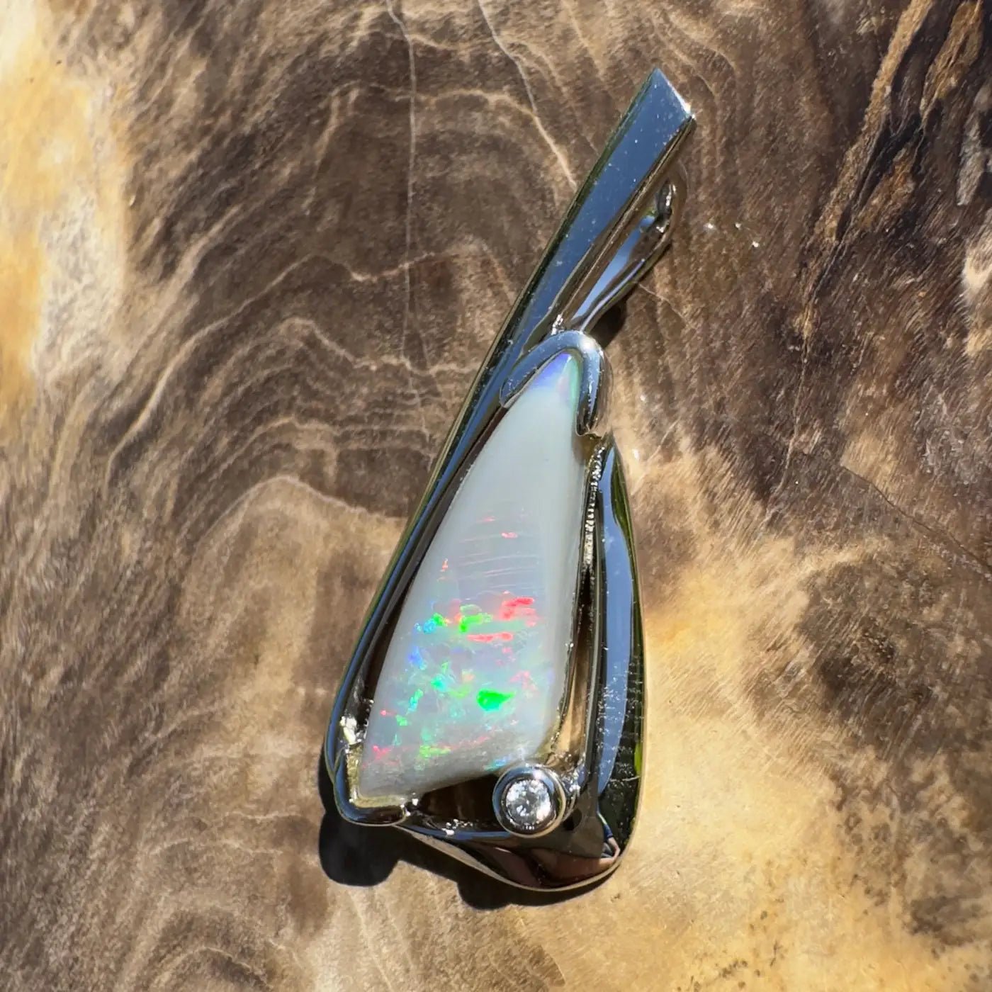 ‘Nullabor Mirage' ~ Handcrafted 1.2ct Solid Lightning Ridge Opal and Cubic Zirconia 925 Sterling Silver Pendant Necklace