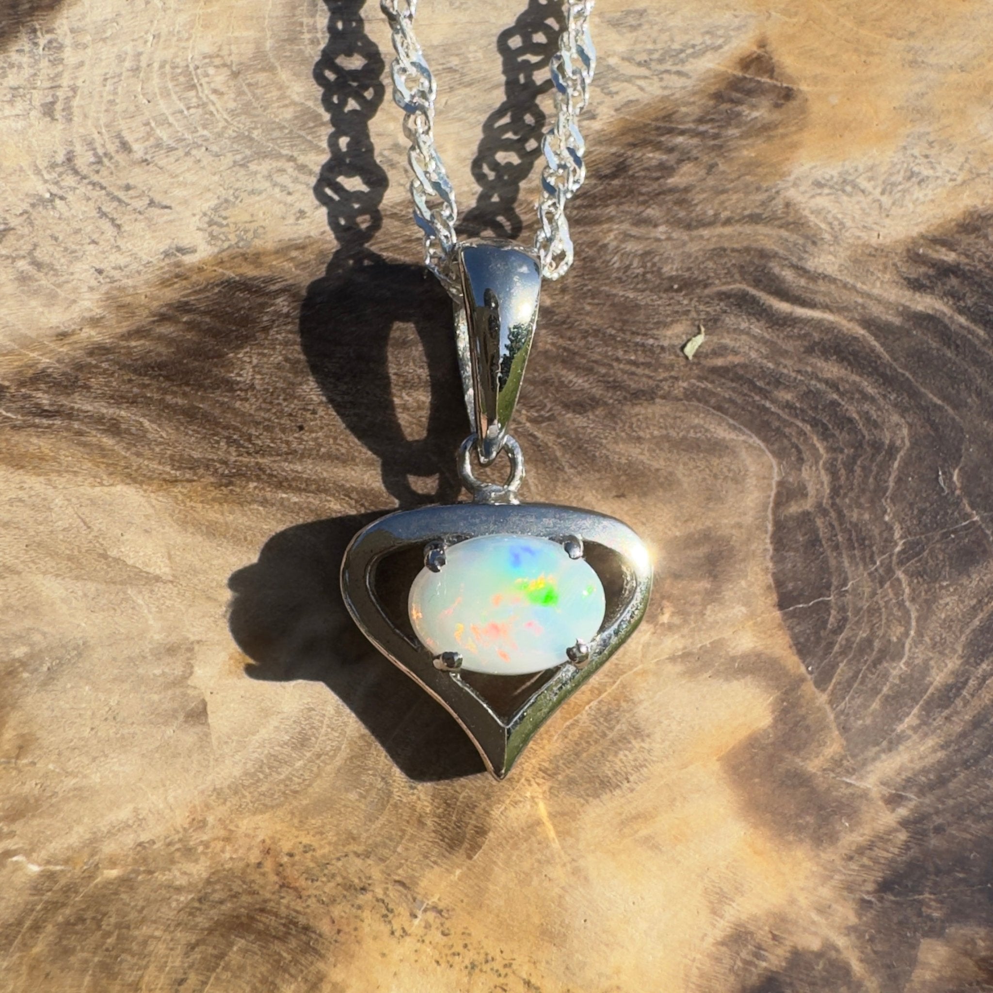 Nullarbor Sunfire Love ~ 0.8ct Lightning Ridge Crystal Opal 925 Silver Pendant