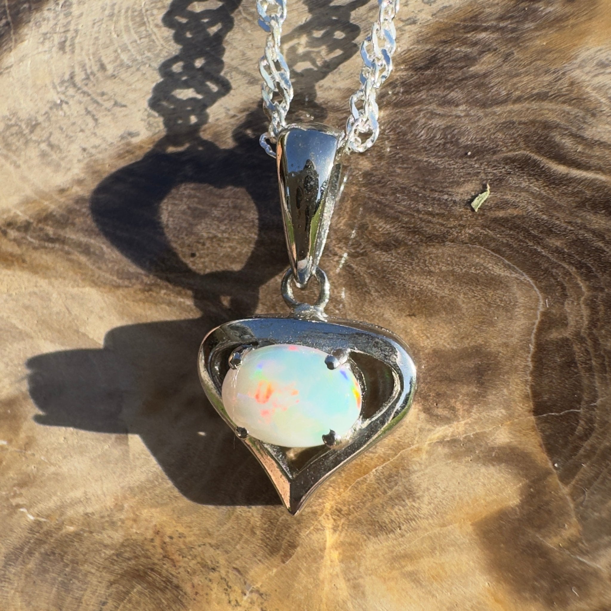 Nullarbor Sunfire Love ~ 0.8ct Lightning Ridge Crystal Opal 925 Silver Pendant