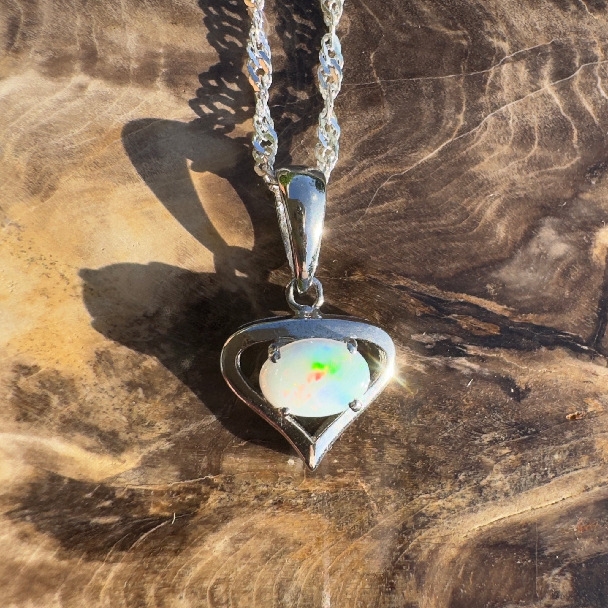 Nullarbor Sunfire Love ~ 0.8ct Lightning Ridge Crystal Opal 925 Silver Pendant