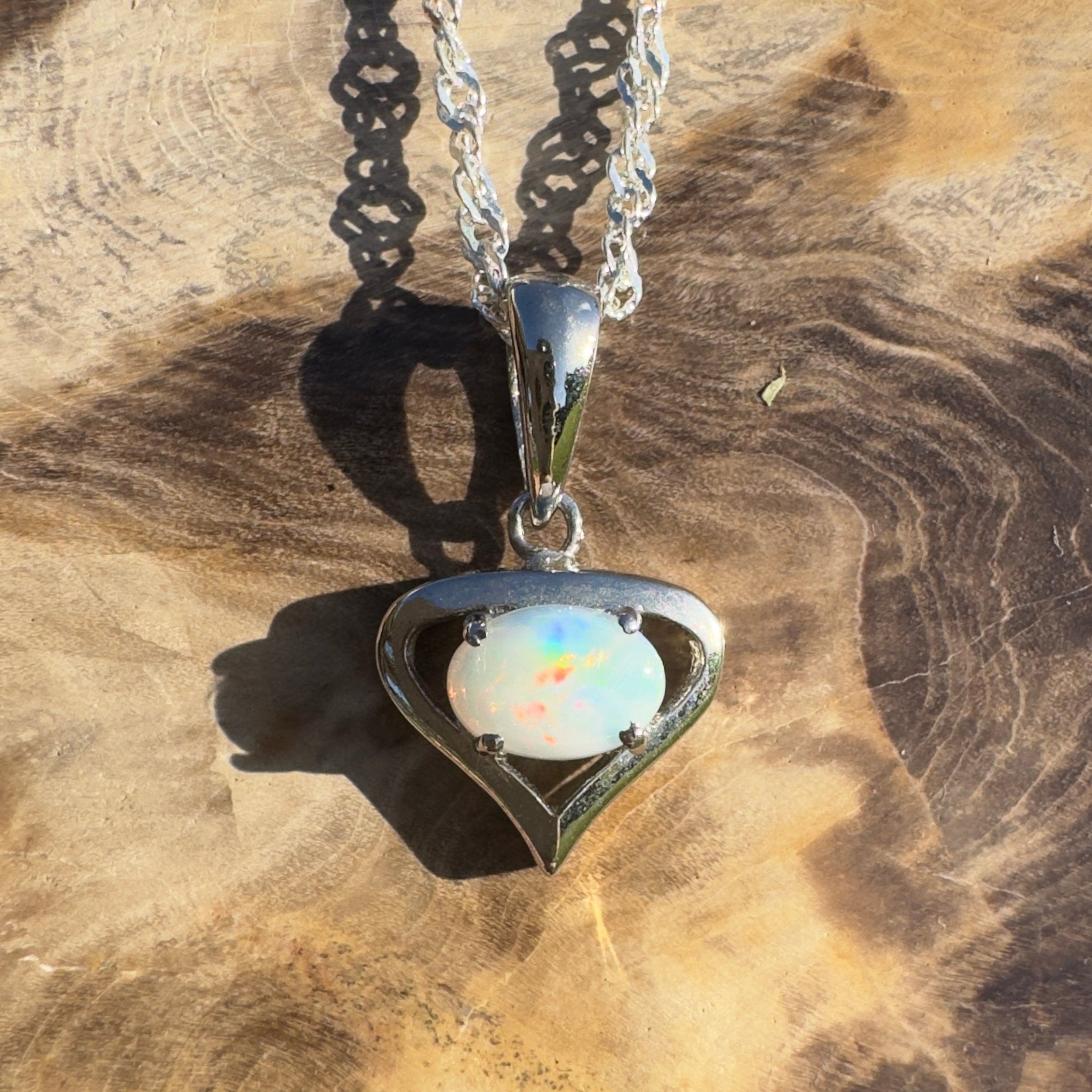 Nullarbor Sunfire Love ~ 0.8ct Lightning Ridge Crystal Opal 925 Silver Pendant