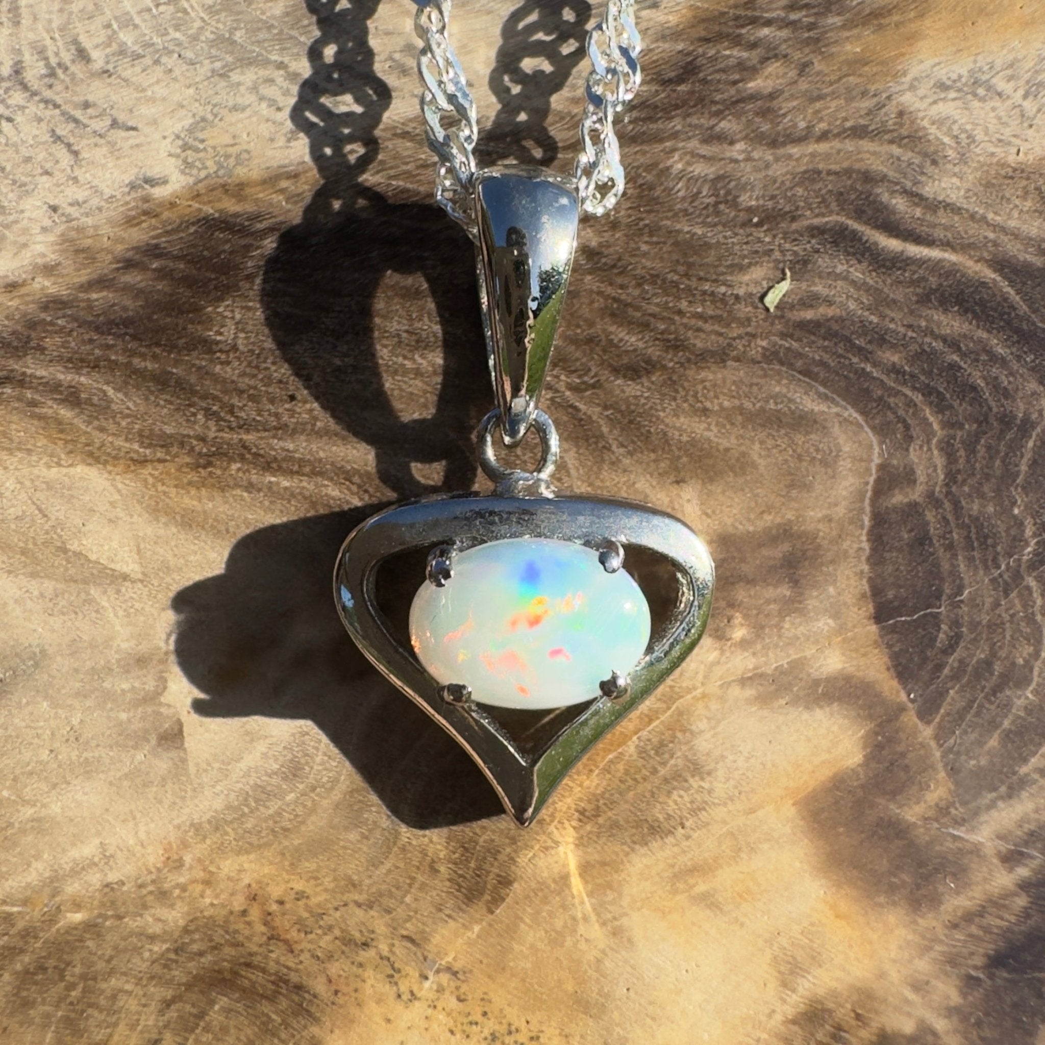 Nullarbor Sunfire Love ~ 0.8ct Lightning Ridge Crystal Opal 925 Silver Pendant