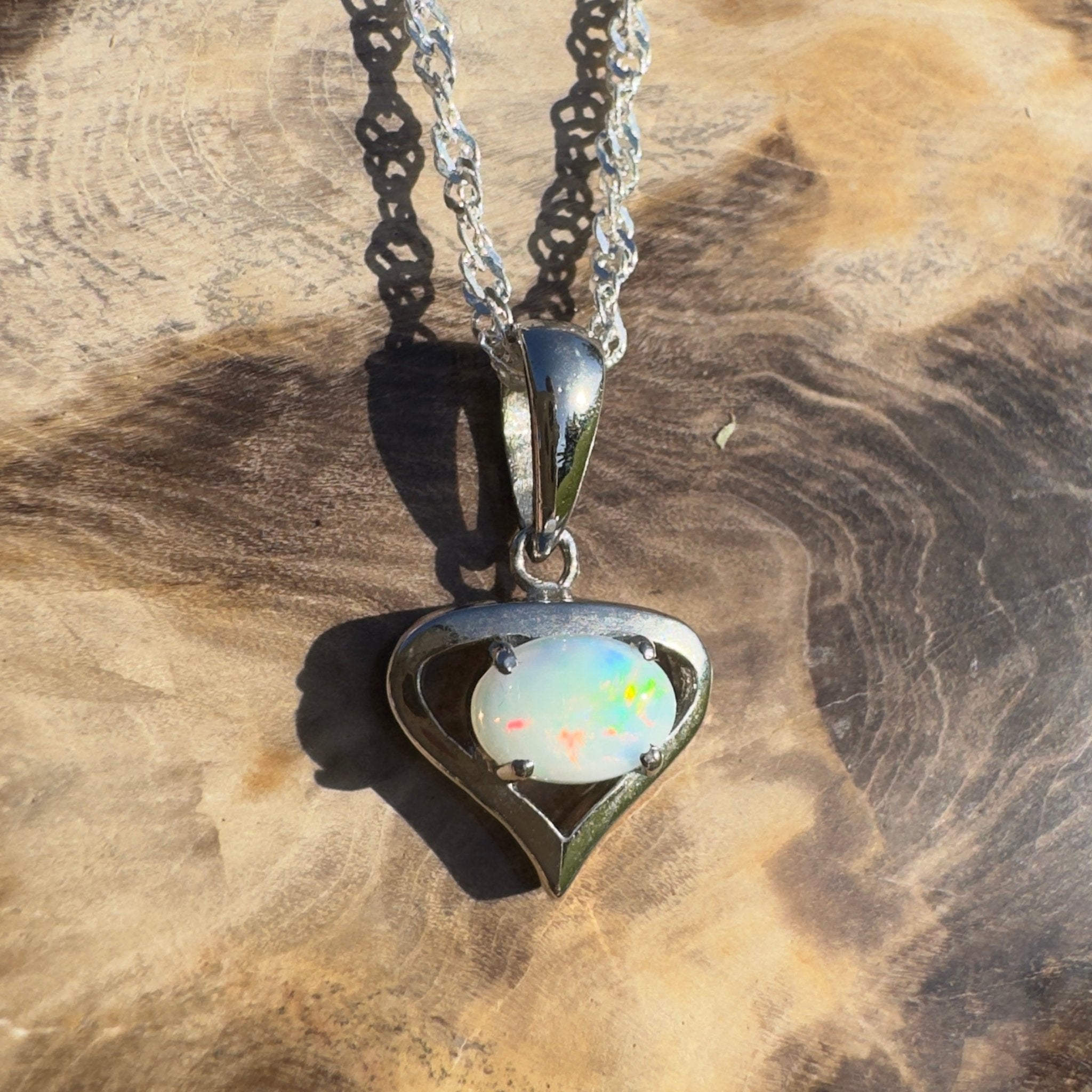 Nullarbor Sunfire Love ~ 0.8ct Lightning Ridge Crystal Opal 925 Silver Pendant