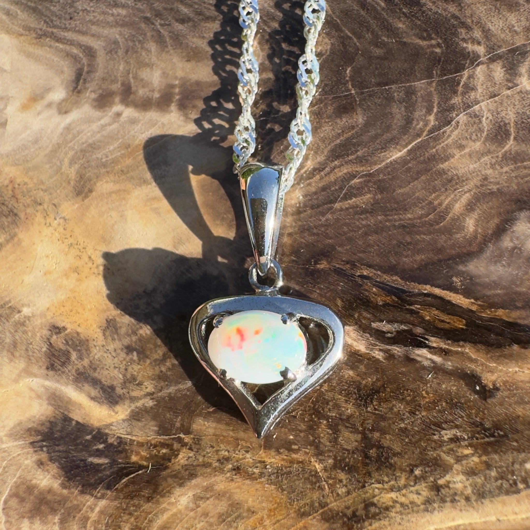 Nullarbor Sunfire Love ~ 0.8ct Lightning Ridge Crystal Opal 925 Silver Pendant