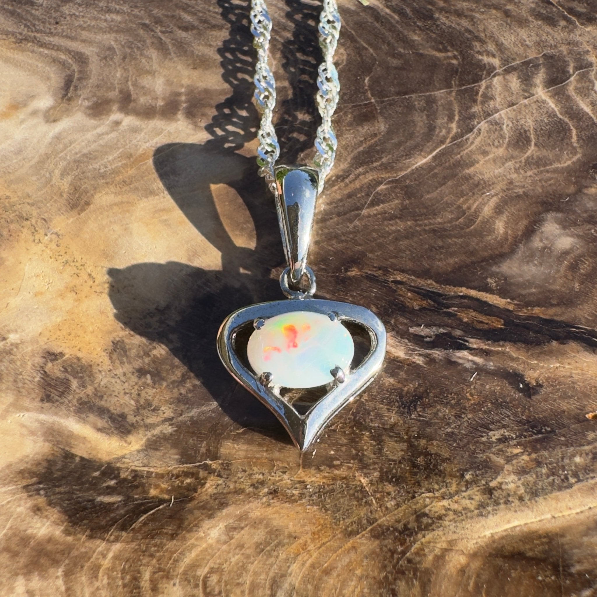 Nullarbor Sunfire Love ~ 0.8ct Lightning Ridge Crystal Opal 925 Silver Pendant