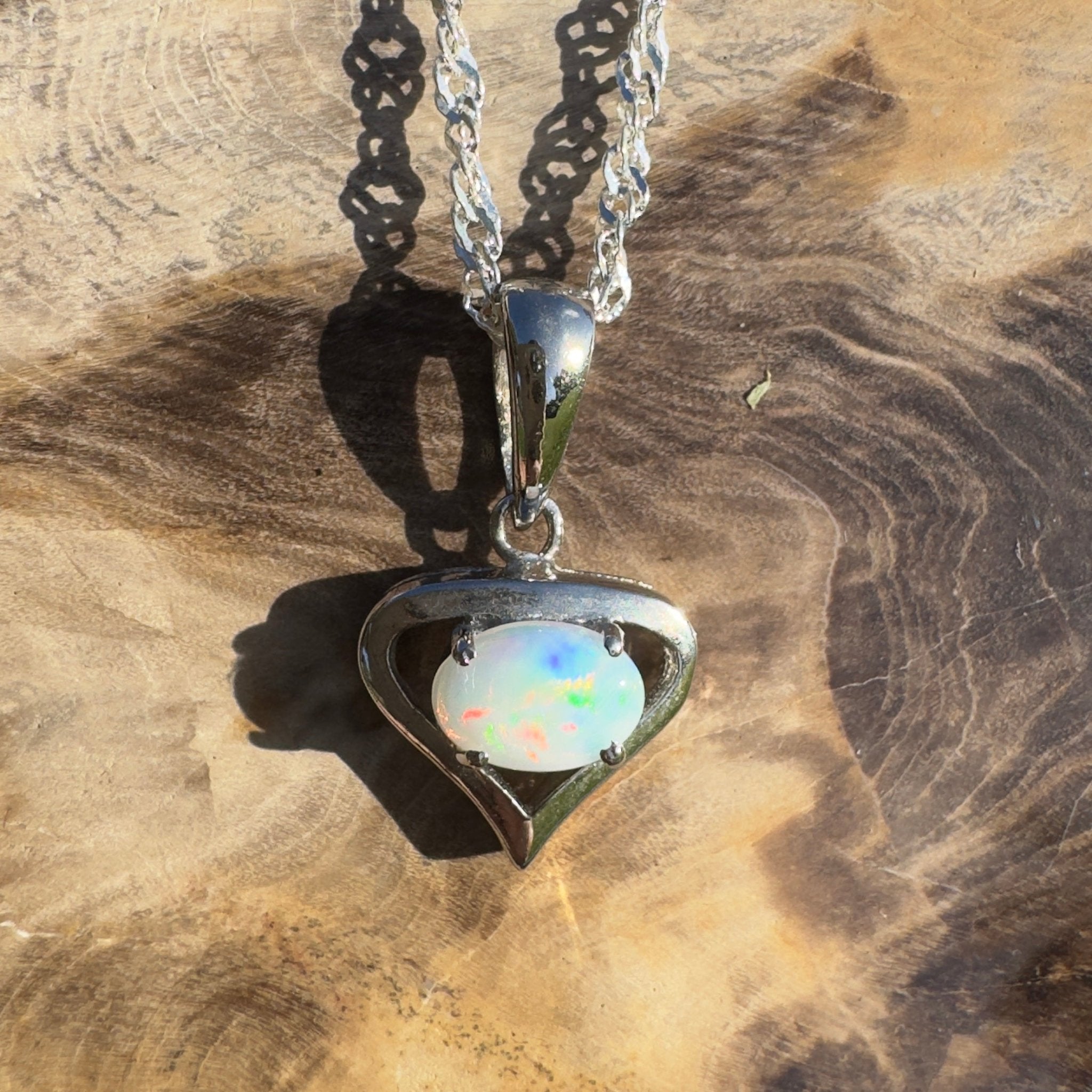 Nullarbor Sunfire Love ~ 0.8ct Lightning Ridge Crystal Opal 925 Silver Pendant