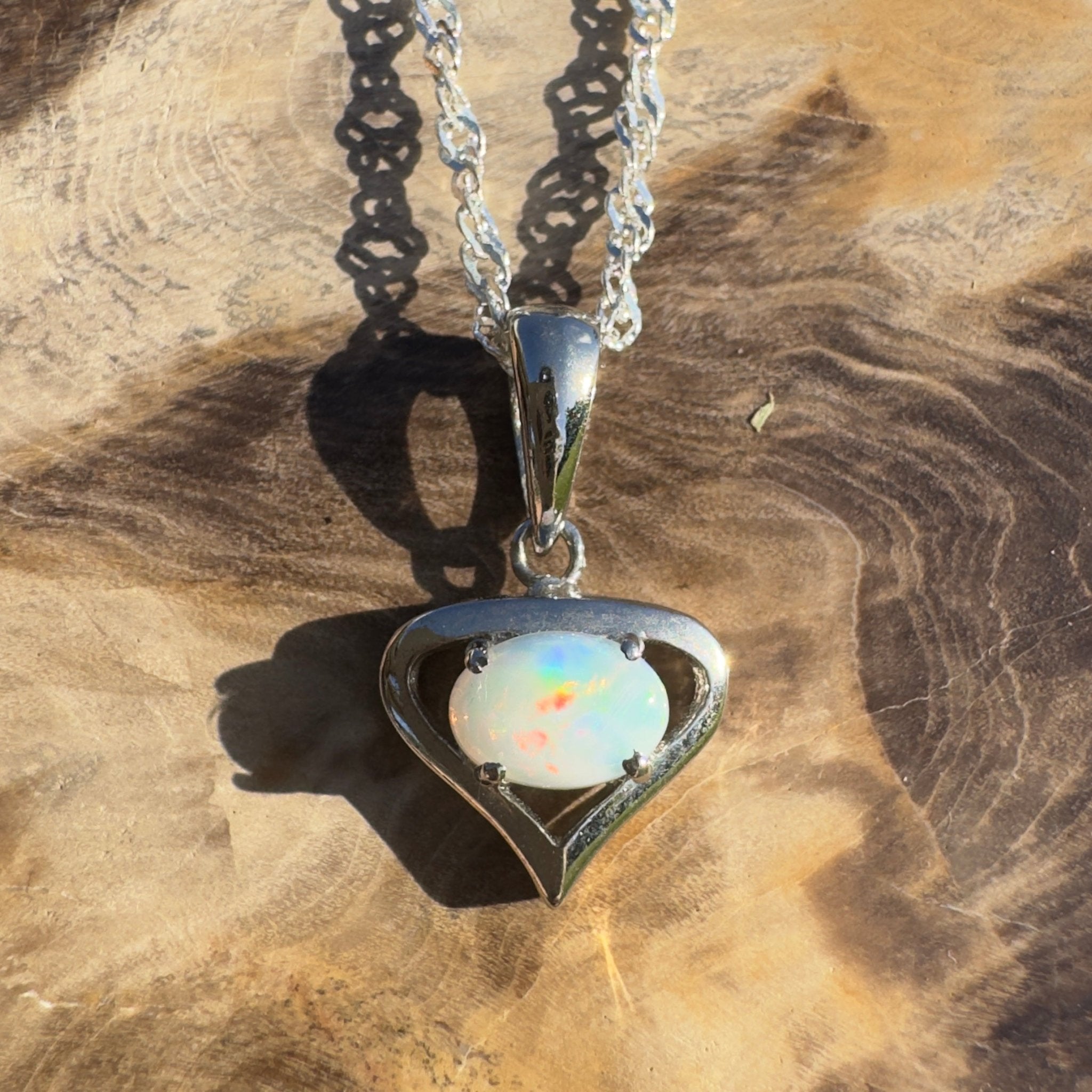 Nullarbor Sunfire Love ~ 0.8ct Lightning Ridge Crystal Opal 925 Silver Pendant