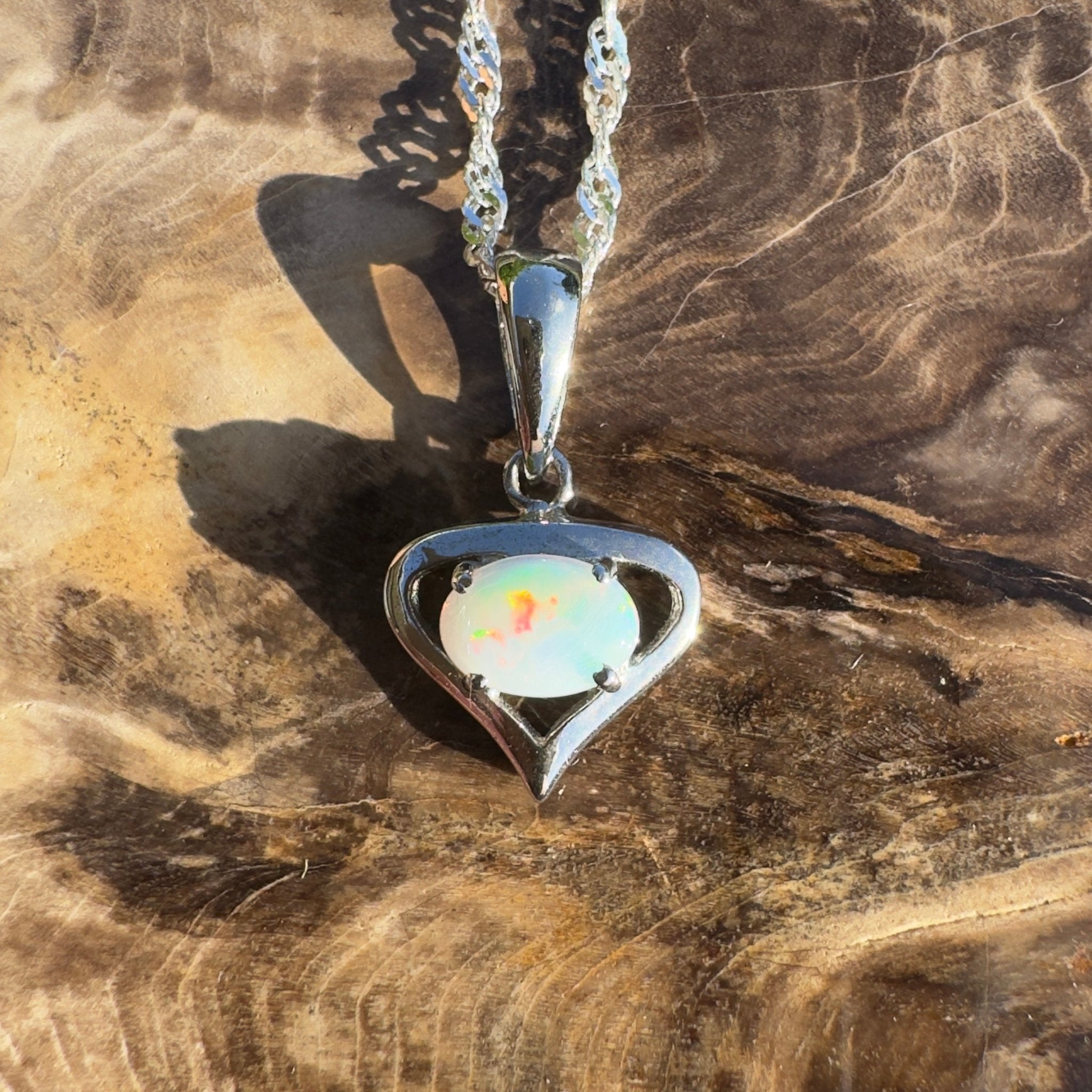 Nullarbor Sunfire Love ~ 0.8ct Lightning Ridge Crystal Opal 925 Silver Pendant