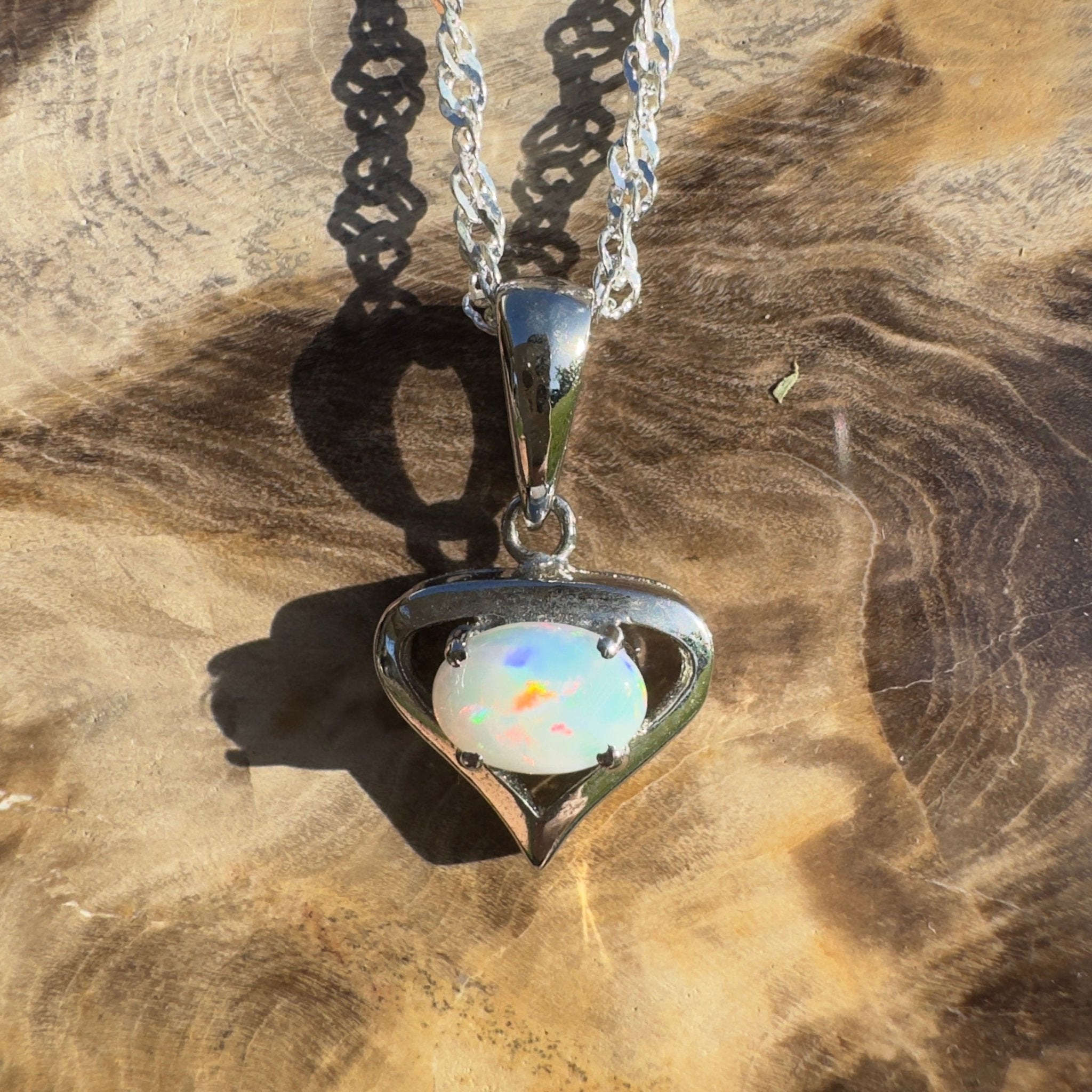 Nullarbor Sunfire Love ~ 0.8ct Lightning Ridge Crystal Opal 925 Silver Pendant