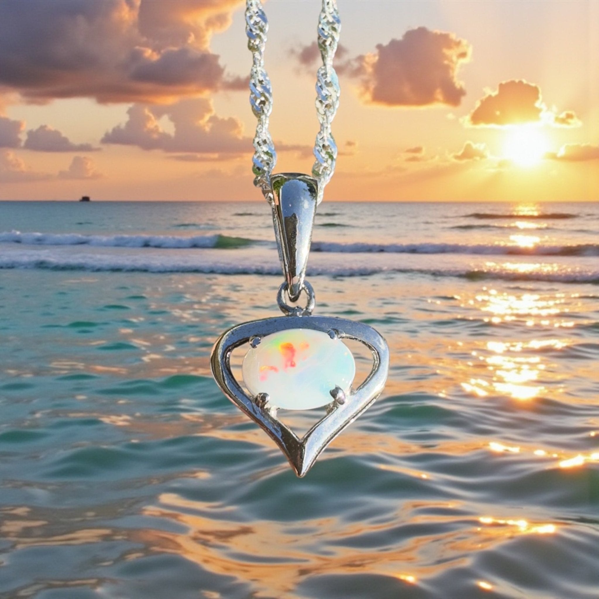 Nullarbor Sunfire Love ~ 0.8ct Lightning Ridge Crystal Opal 925 Silver Pendant