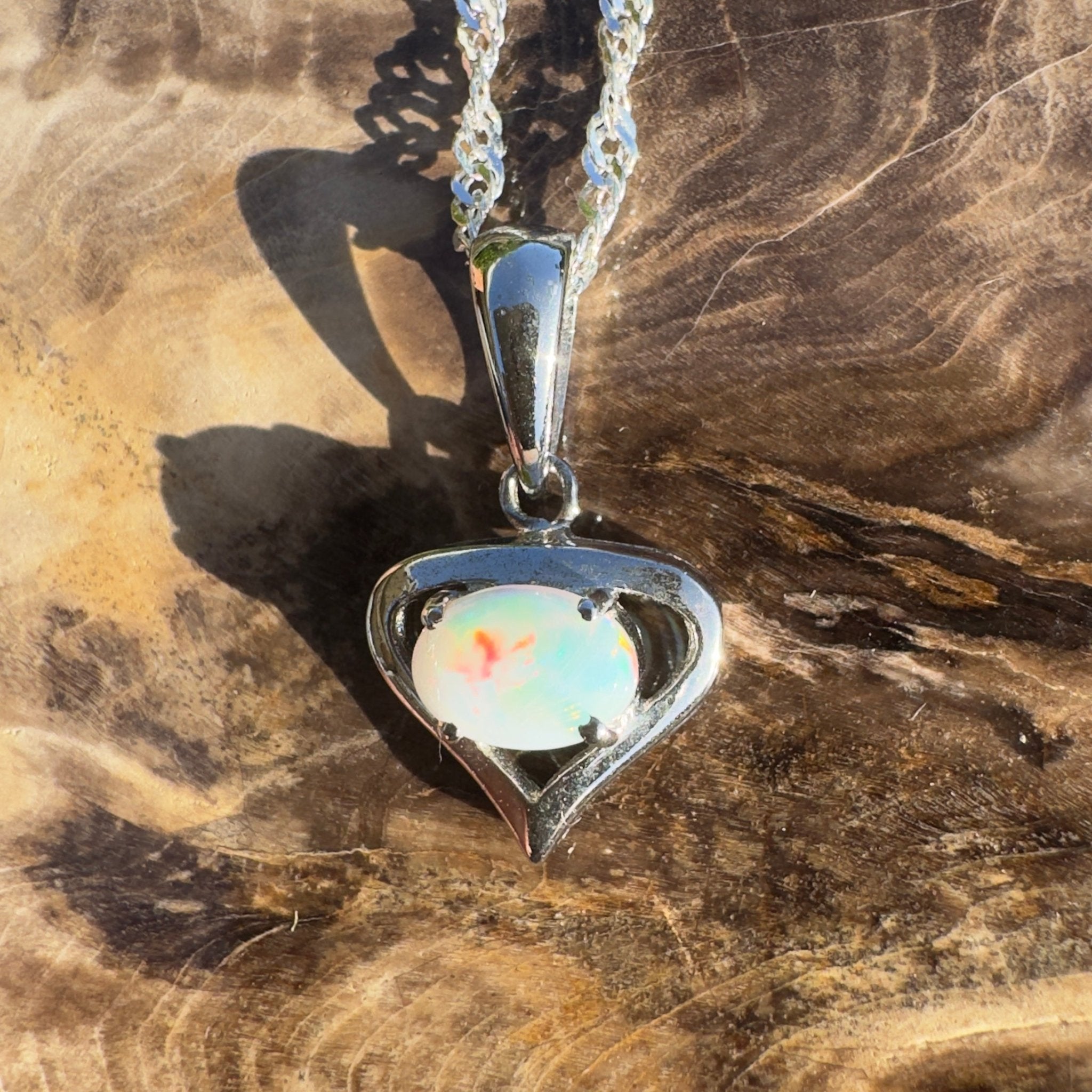 Nullarbor Sunfire Love ~ 0.8ct Lightning Ridge Crystal Opal 925 Silver Pendant