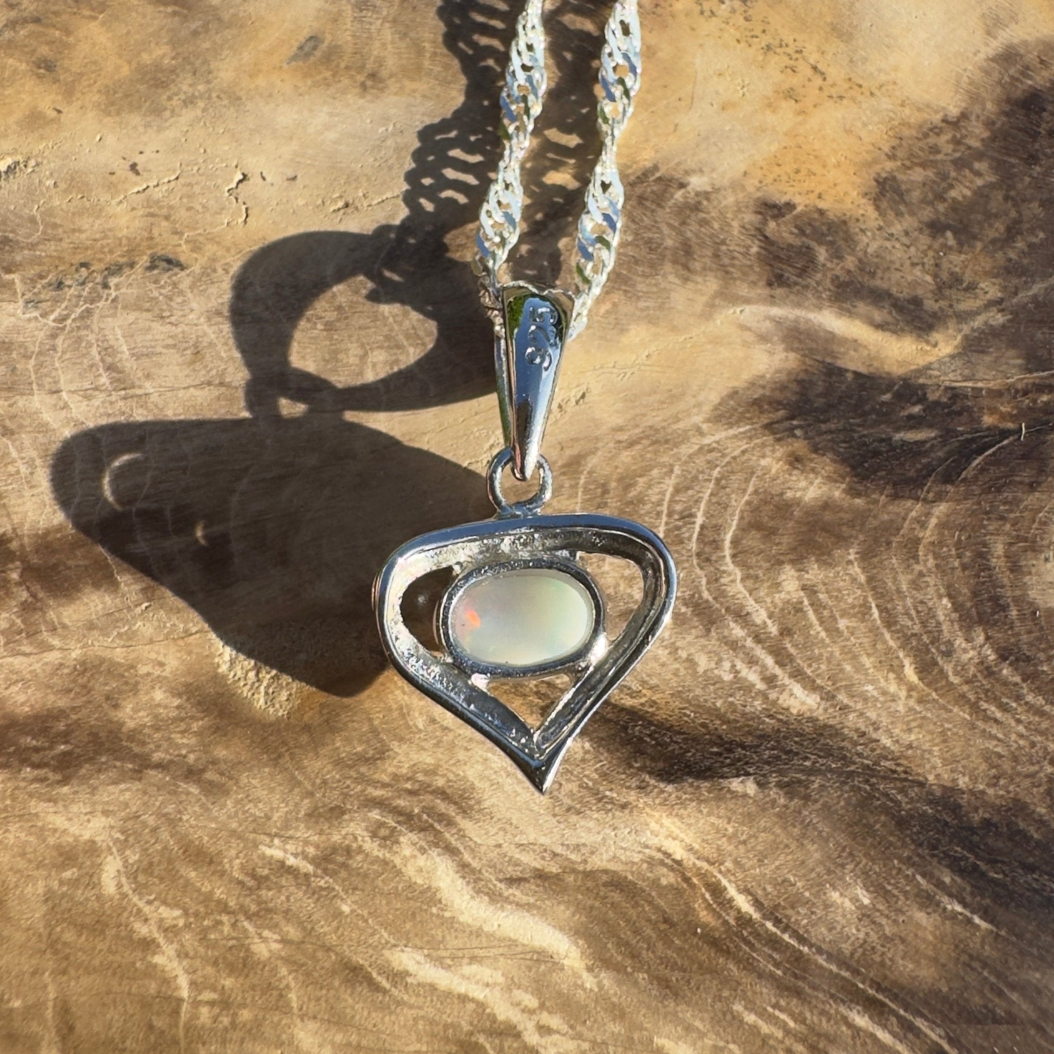 Nullarbor Sunfire Love ~ 0.8ct Lightning Ridge Crystal Opal 925 Silver Pendant