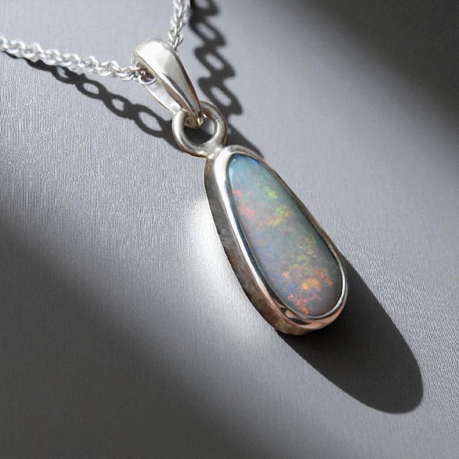 Ocean Aurora ~ 2.8ct Solid Lightning Ridge Opal 925 Sterling Silver Pendant Necklace