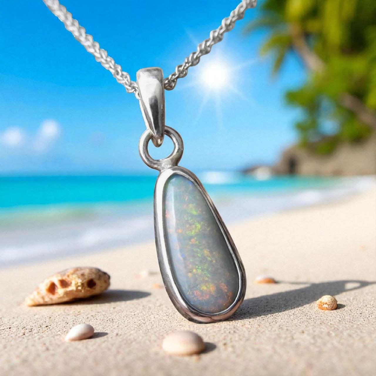 Ocean Aurora ~ 2.8ct Solid Lightning Ridge Opal 925 Sterling Silver Pendant Necklace