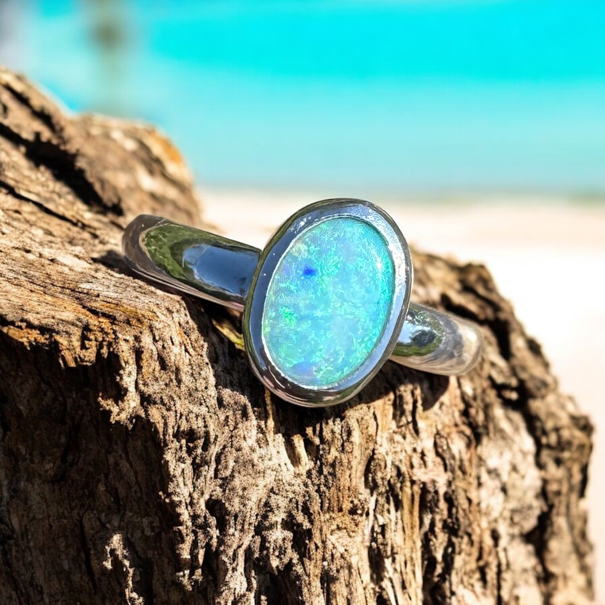 Ocean Bloom ~ 1.6ct Lightning Ridge Solid Light Opal Ring – Sterling Silver Radiance
