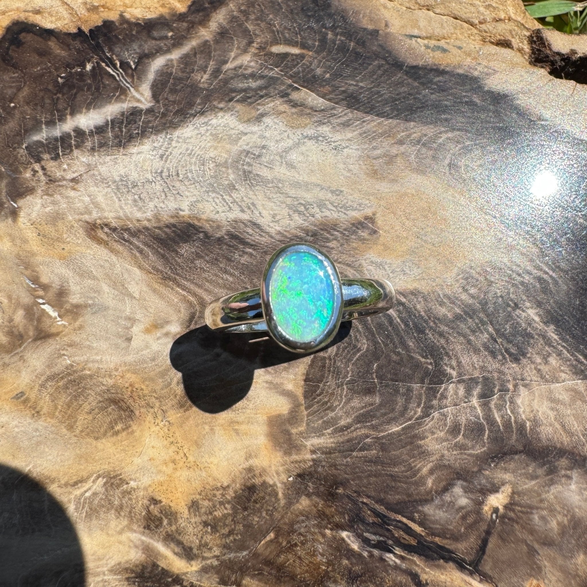 Ocean Bloom ~ 1.6ct Lightning Ridge Solid Light Opal Ring – Sterling Silver Radiance