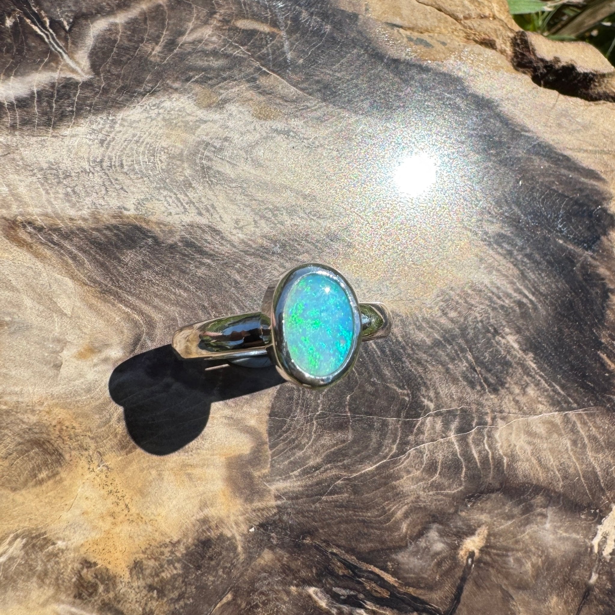 Ocean Bloom ~ 1.6ct Lightning Ridge Solid Light Opal Ring – Sterling Silver Radiance