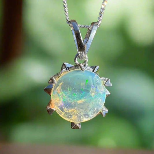 'Ocean Breeze' ~ Handcrafted 2.1ct Solid Lightning Ridge Crystal Opal 925 Sterling Silver Pendant Necklace