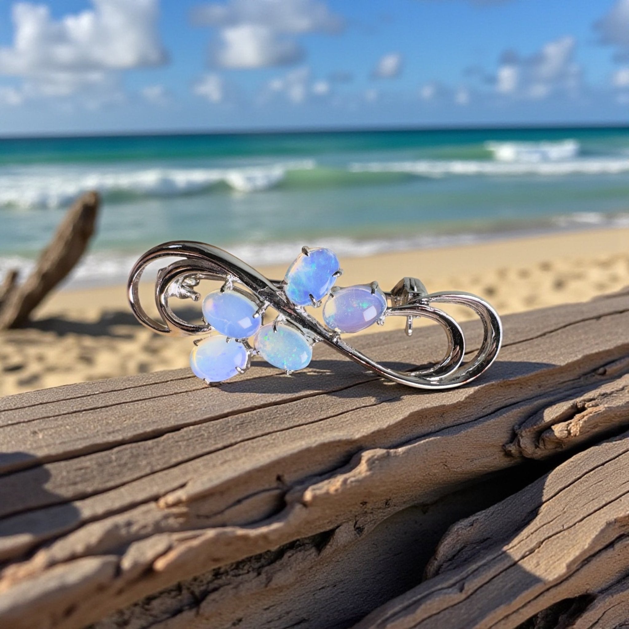 Ocean Crest - 2.5ct Lightning Ridge Opal 925 Silver Brooch