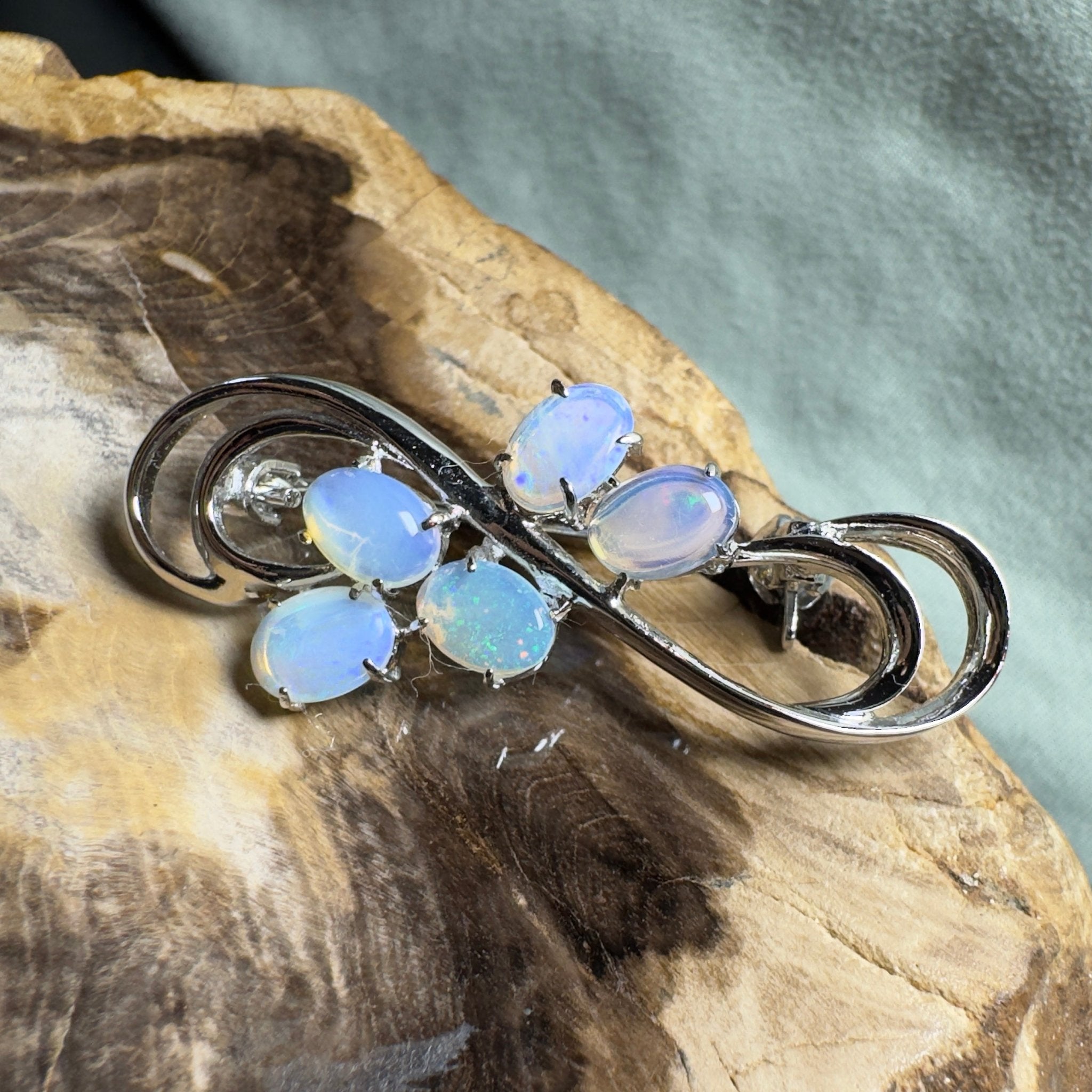 Ocean Crest - 2.5ct Lightning Ridge Opal 925 Silver Brooch