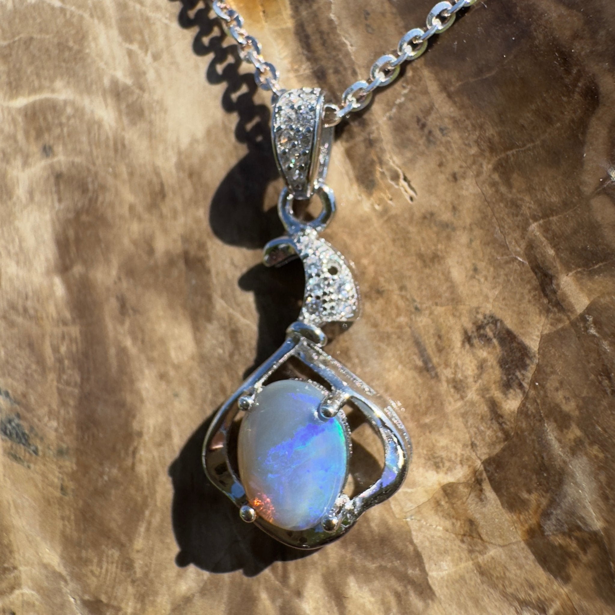 Ocean Road Afterlight ~ 0.8ct Lightning Ridge Opal 925 Silver Pendant