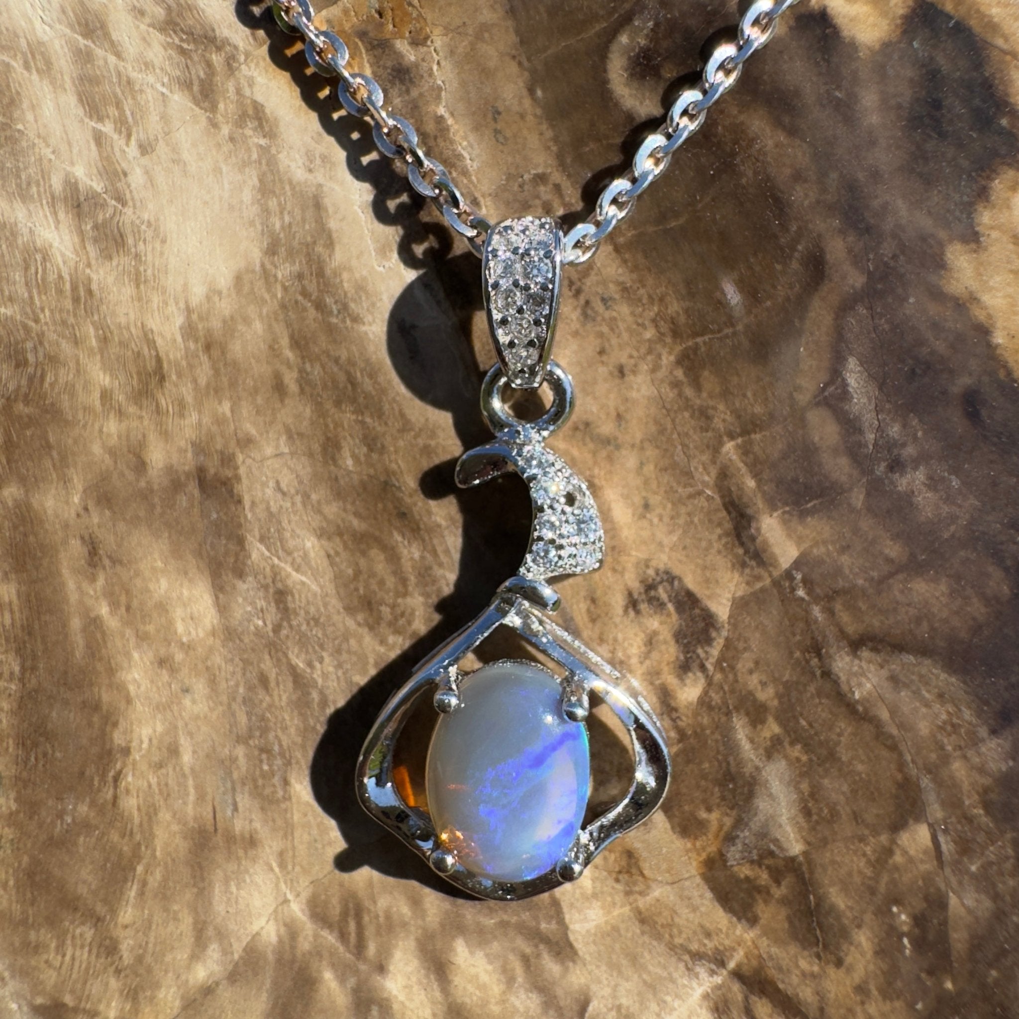 Ocean Road Afterlight ~ 0.8ct Lightning Ridge Opal 925 Silver Pendant