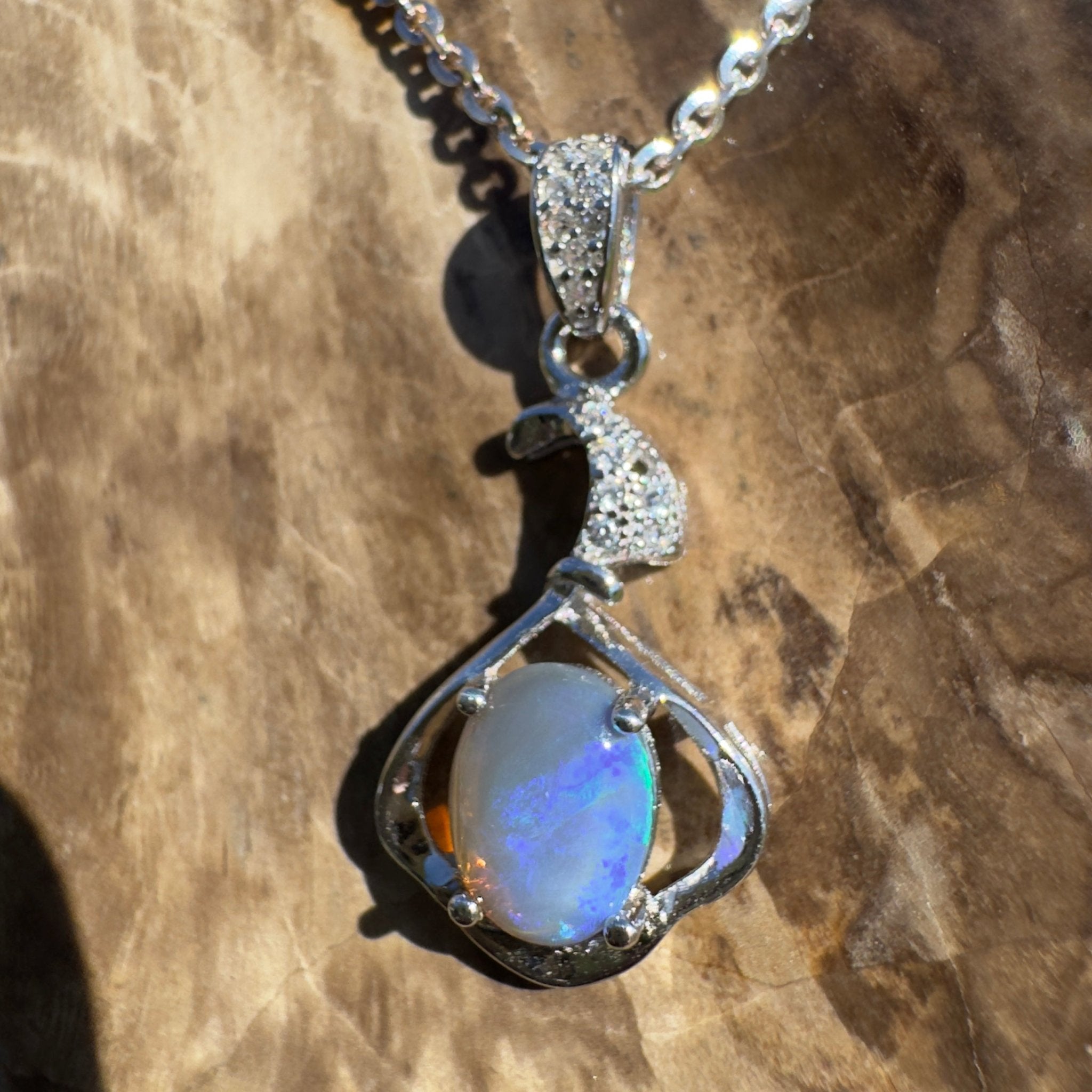 Ocean Road Afterlight ~ 0.8ct Lightning Ridge Opal 925 Silver Pendant